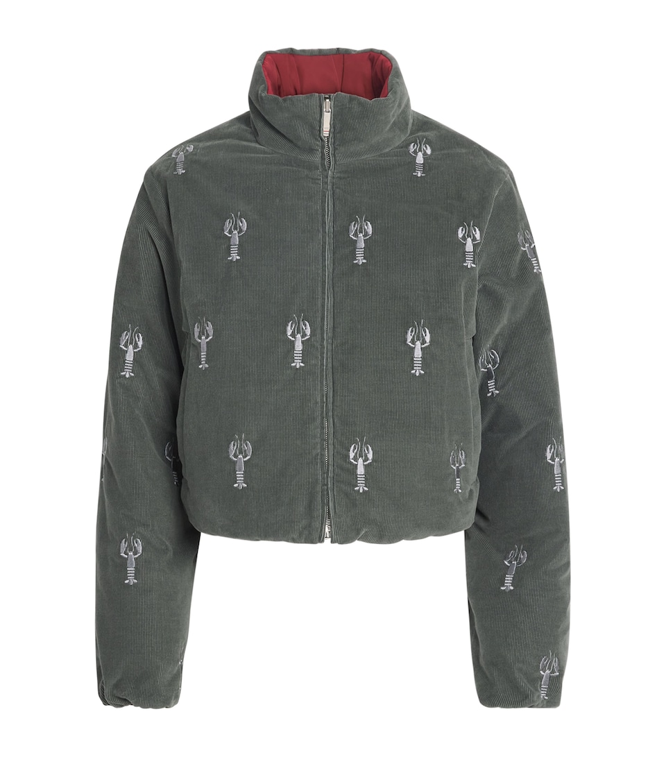 Thom Browne Womens Corduroy Reversible Down Jacket Med Grey