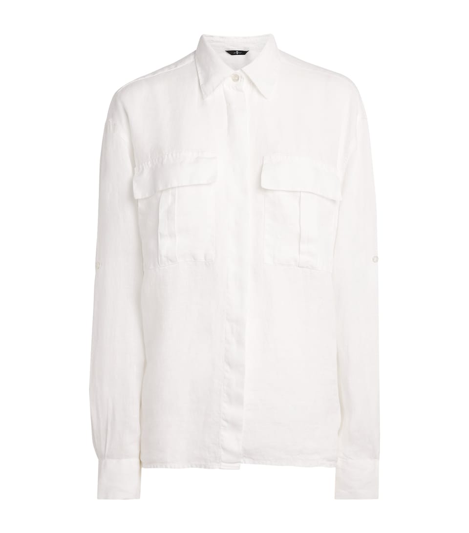 7 For All Mankind Womens Linen Patch-Pocket Shirt Linen White