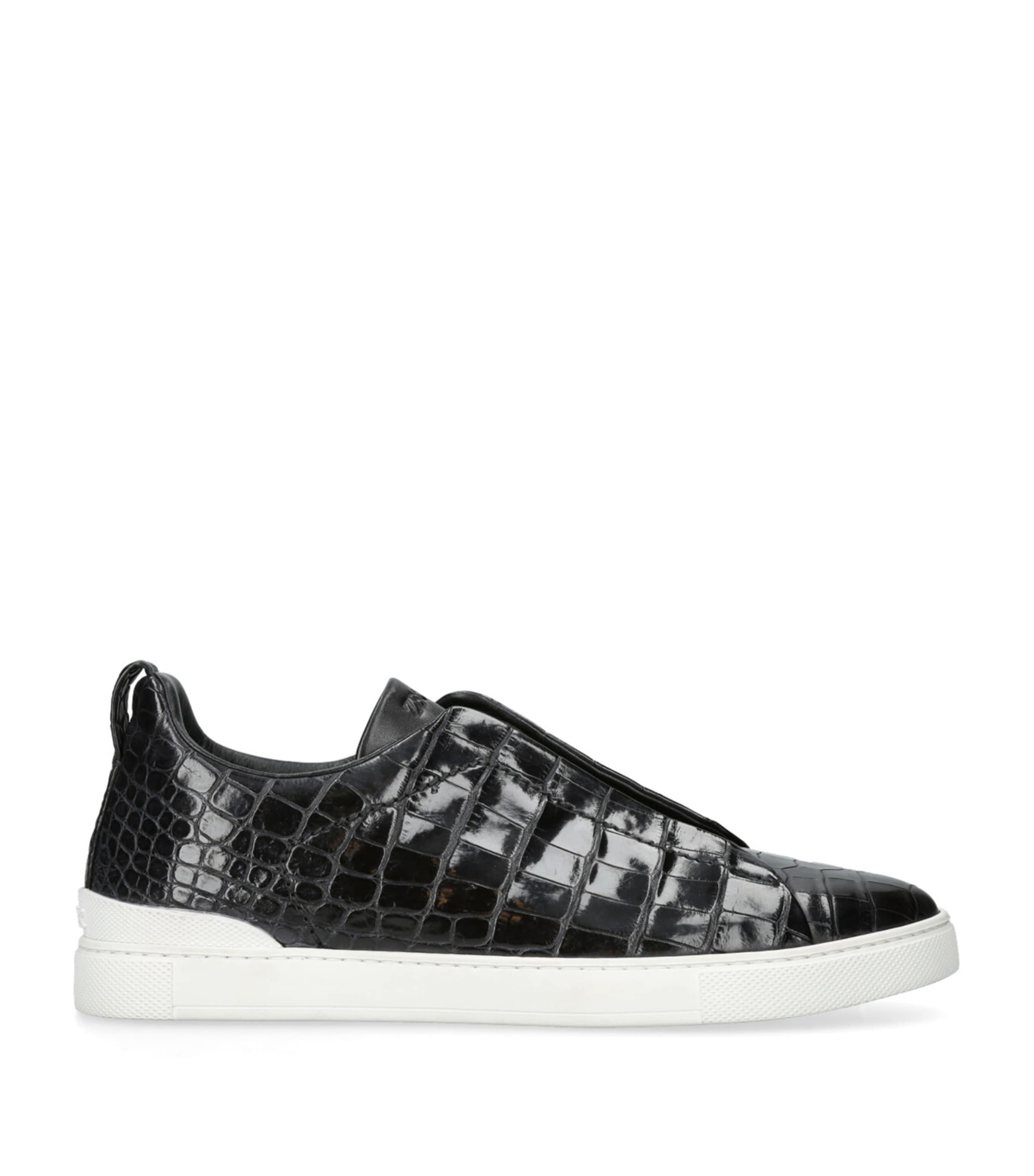 Zegna Crocodile Leather Triple Stitch Sneakers Black