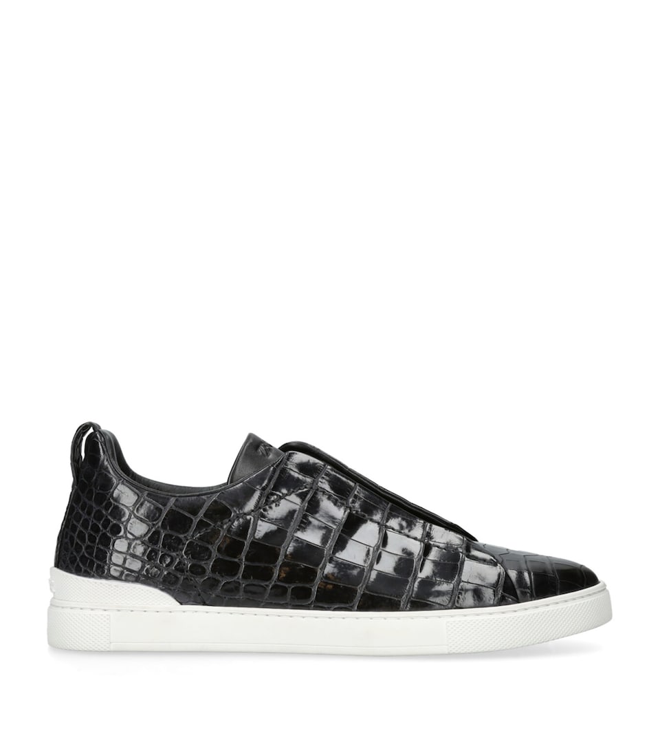 Zegna Crocodile Leather Triple Stitch Sneakers Black