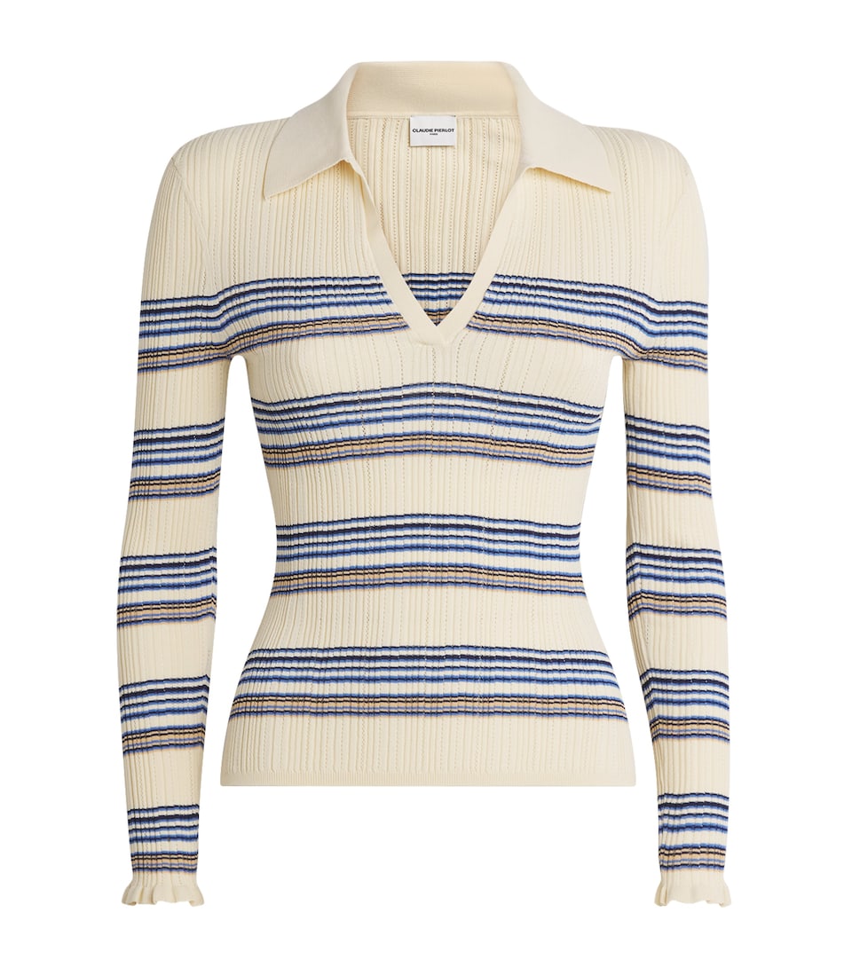 Claudie Pierlot Womens Stripe Polo Top Multicolored