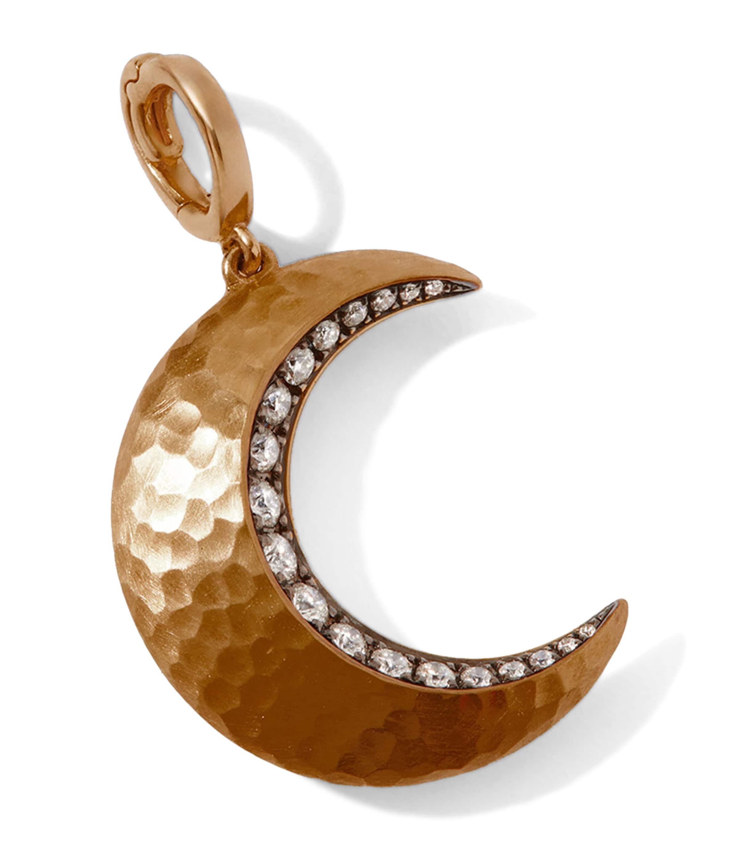 Annoushka Yellow Gold Diamond and Ebony Touch Wood Crescent Moon Charm