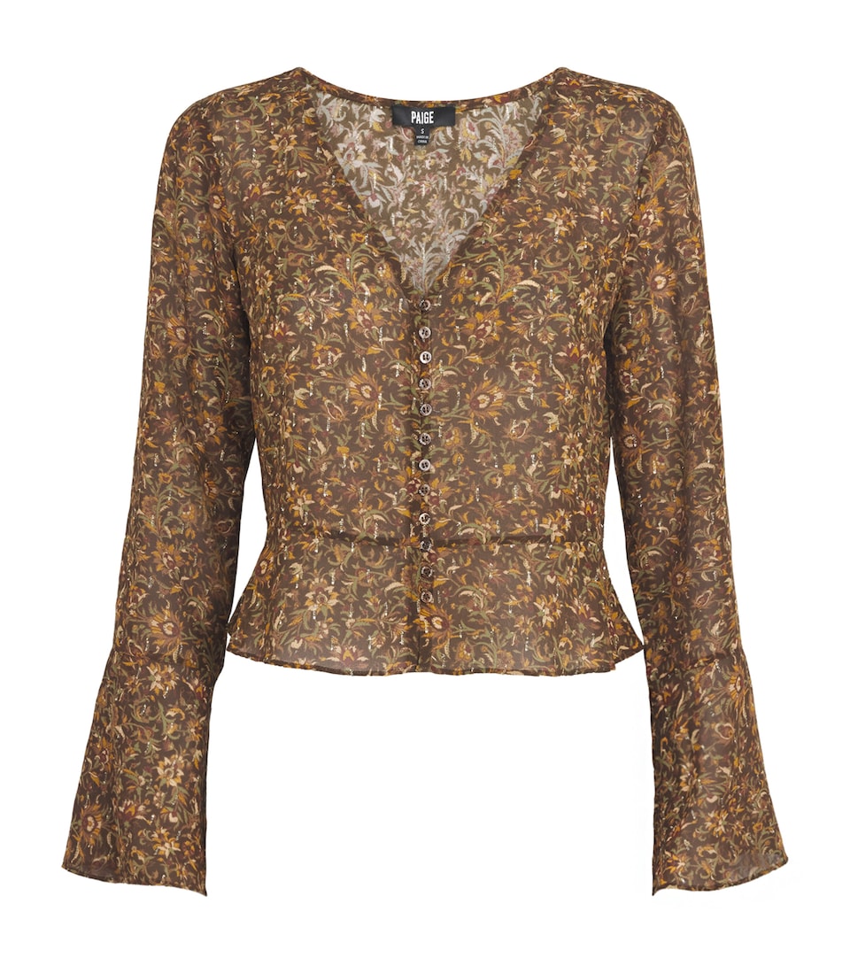 PAIGE Womens Silk-Blend Floral Mila Blouse Hickory Multi