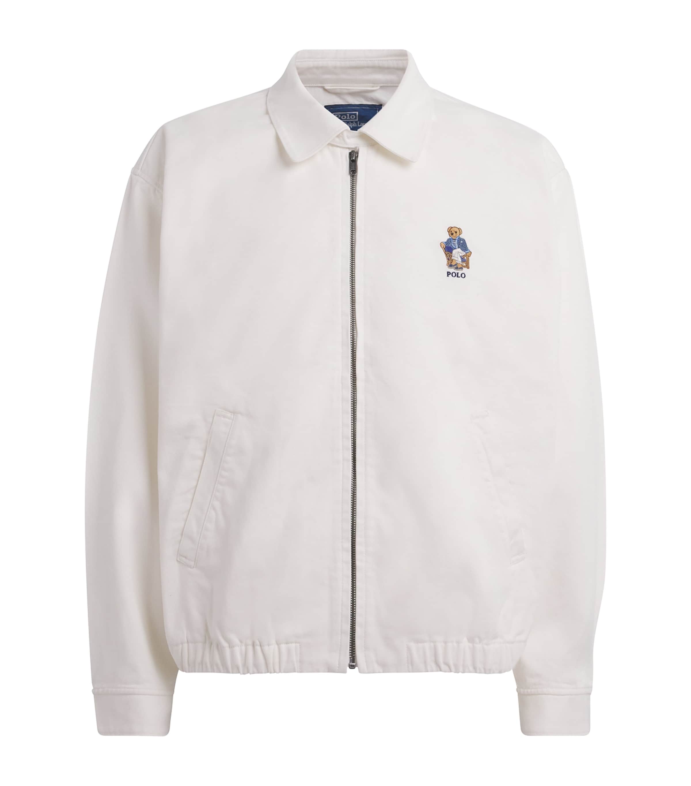 Polo Ralph Lauren Mens Oversized Polo Bear Bomber Jacket Paper White