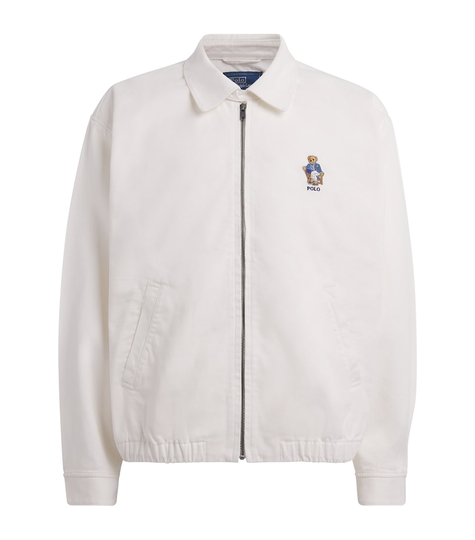 Polo Ralph Lauren Mens Oversized Polo Bear Bomber Jacket Paper White