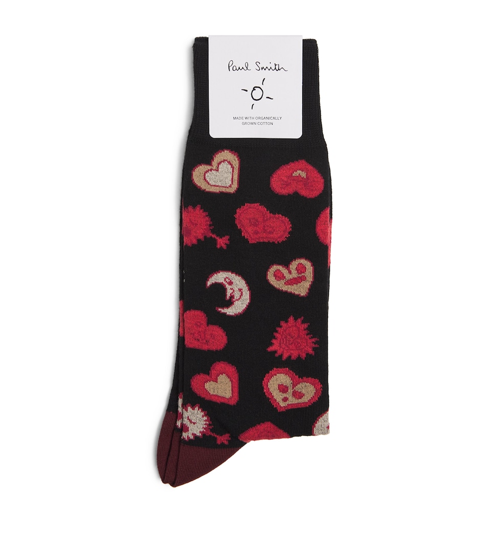 Paul Smith Mens Organic Cotton-Blend Hearts and Stars Socks Black