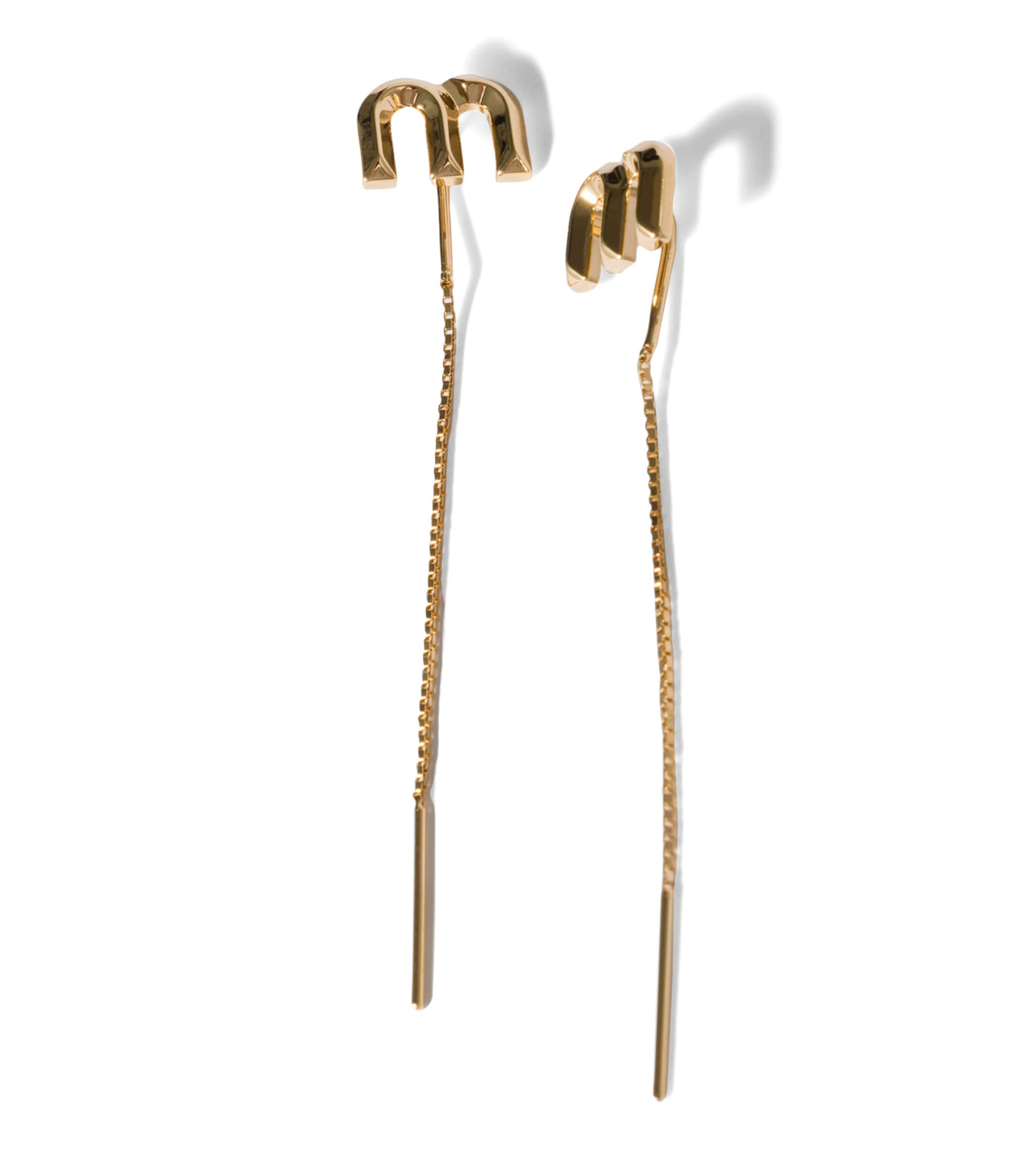 Miu Miu Chain-Pendant Stud Earrings Gold/silver