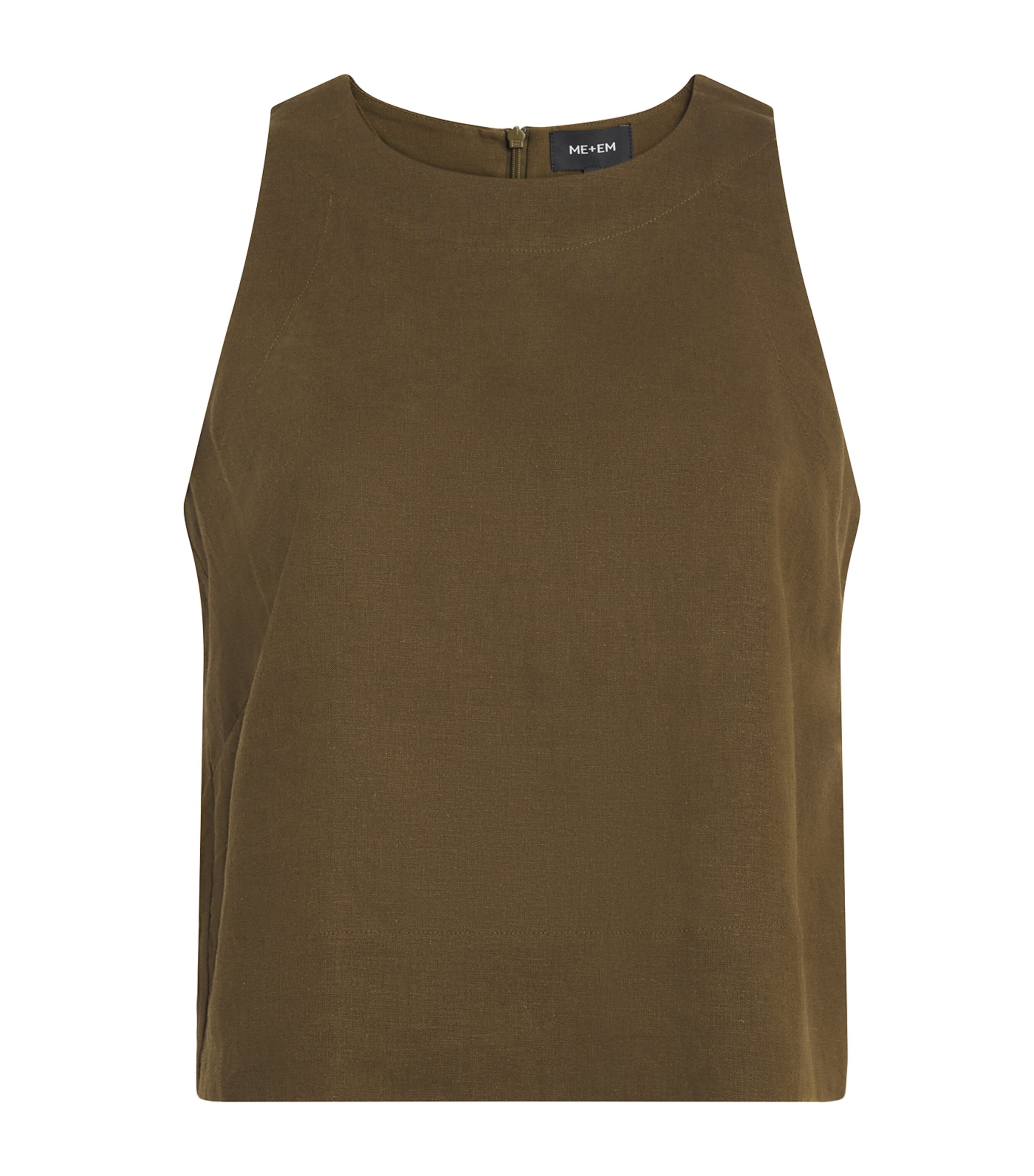 ME+EM Womens Linen-Blend Creaseless Shell Top Olive Green