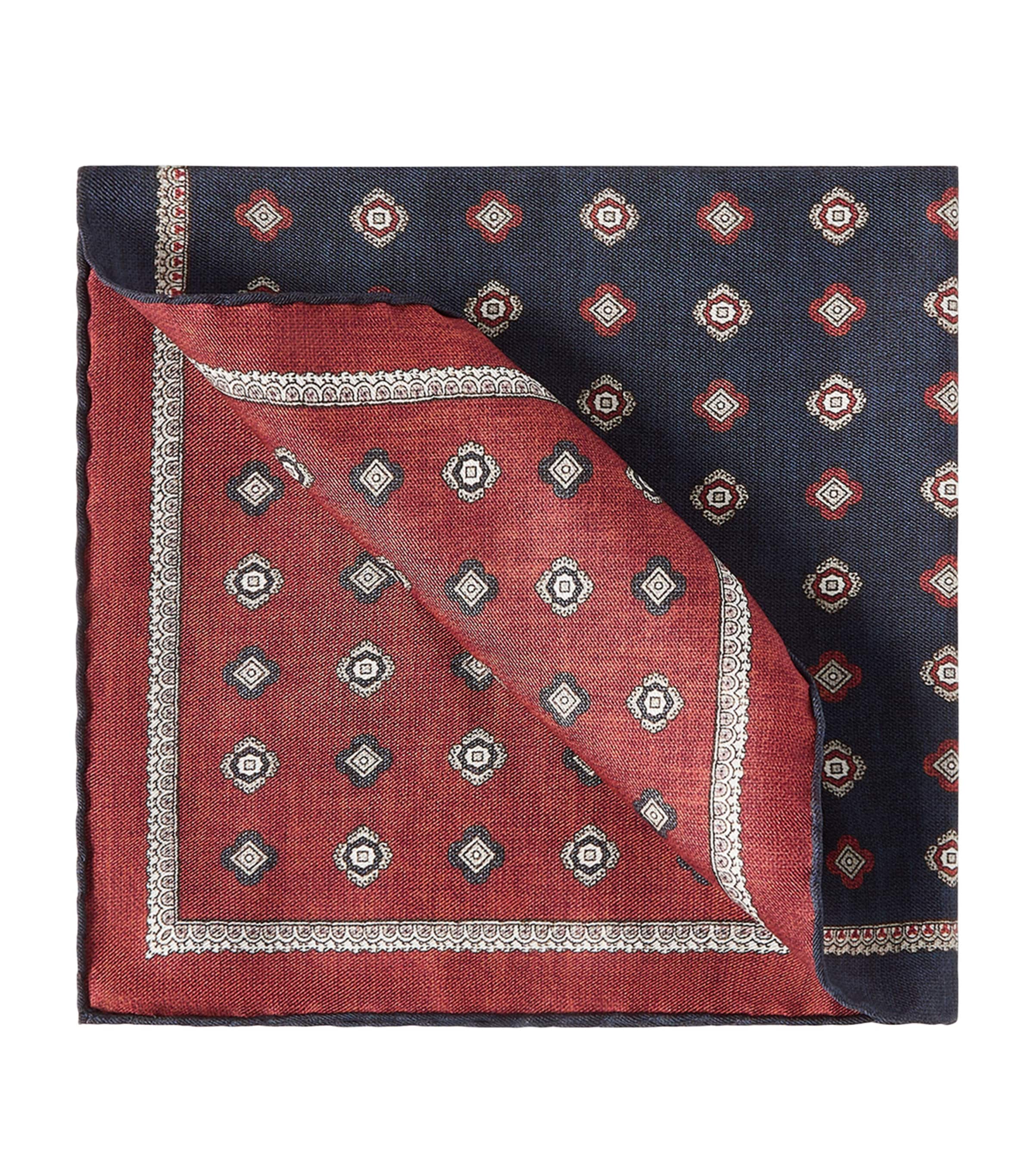 Brunello Cucinelli Silk Medallion Pocket Square