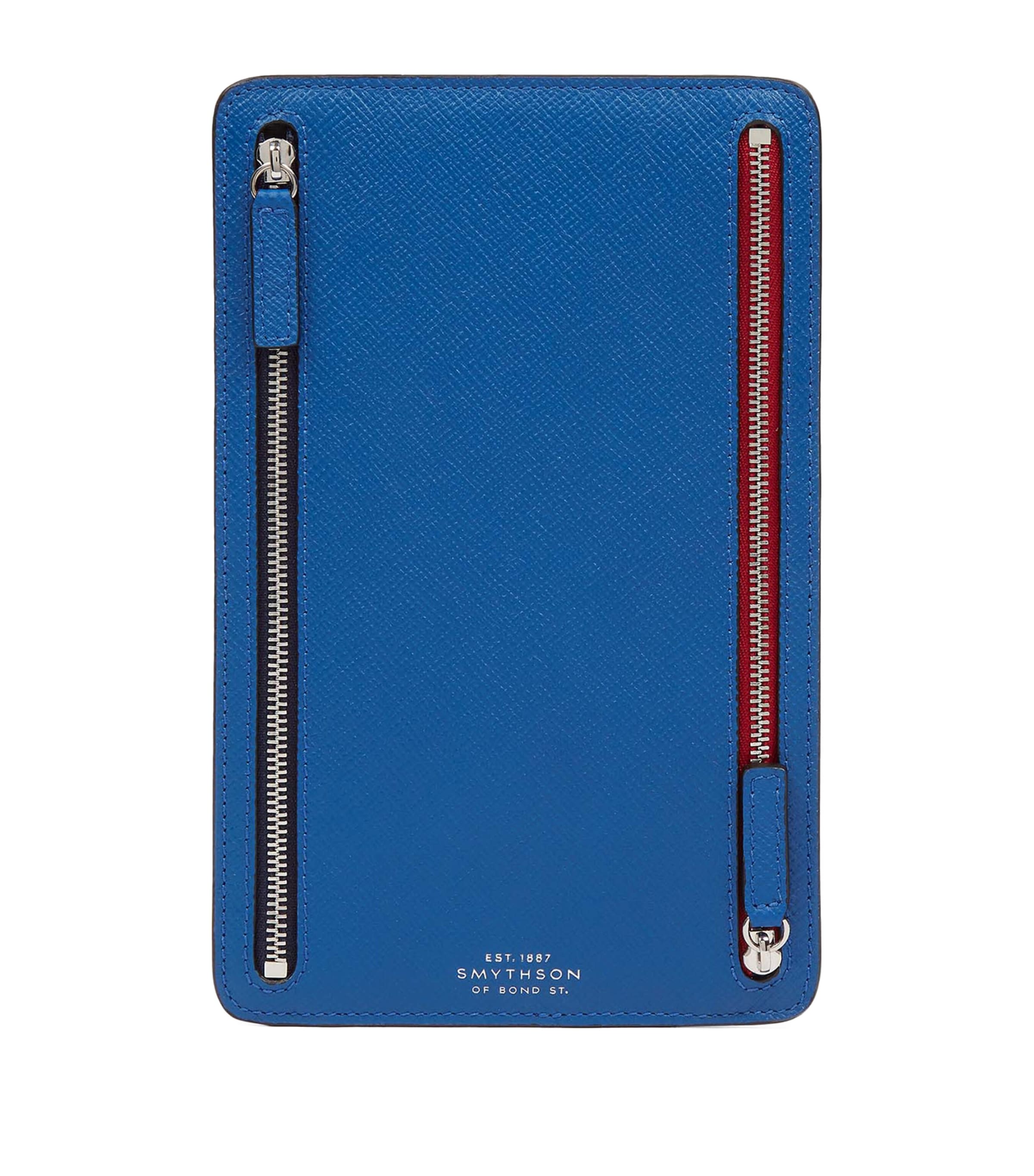 Smythson Panama Leather Multi-Zip Travel Wallet Cerulean