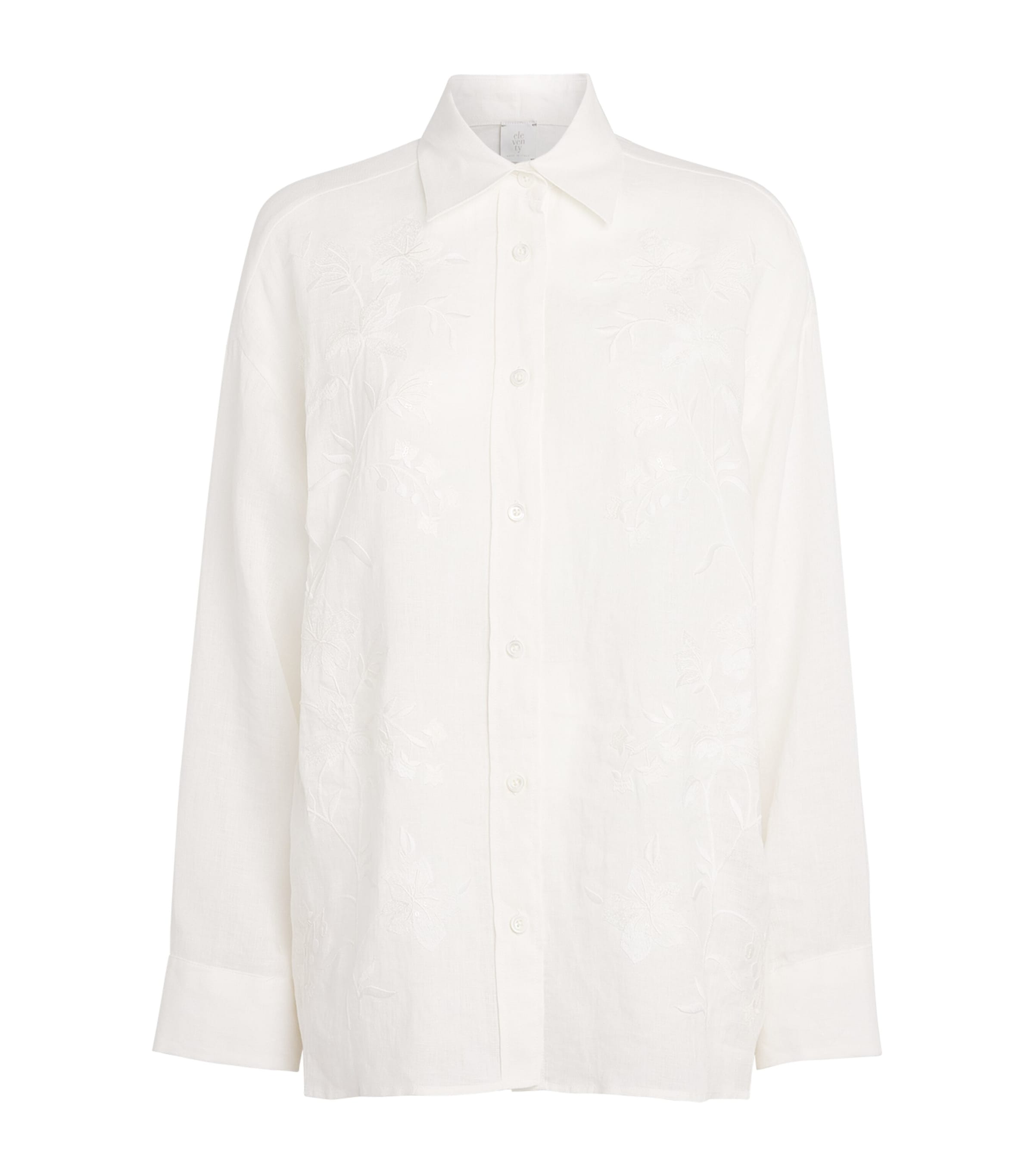 Eleventy Womens Linen Embroidered Shirt Bianco
