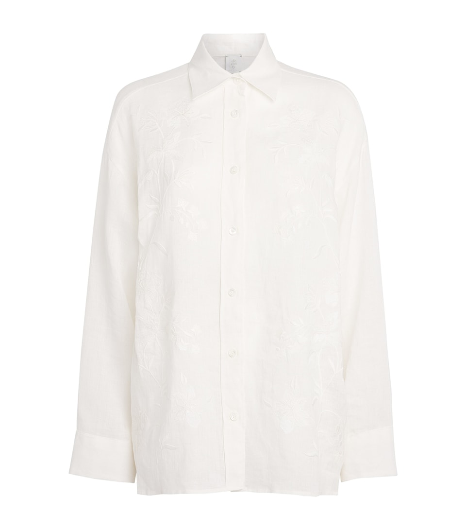 Eleventy Womens Linen Embroidered Shirt Bianco
