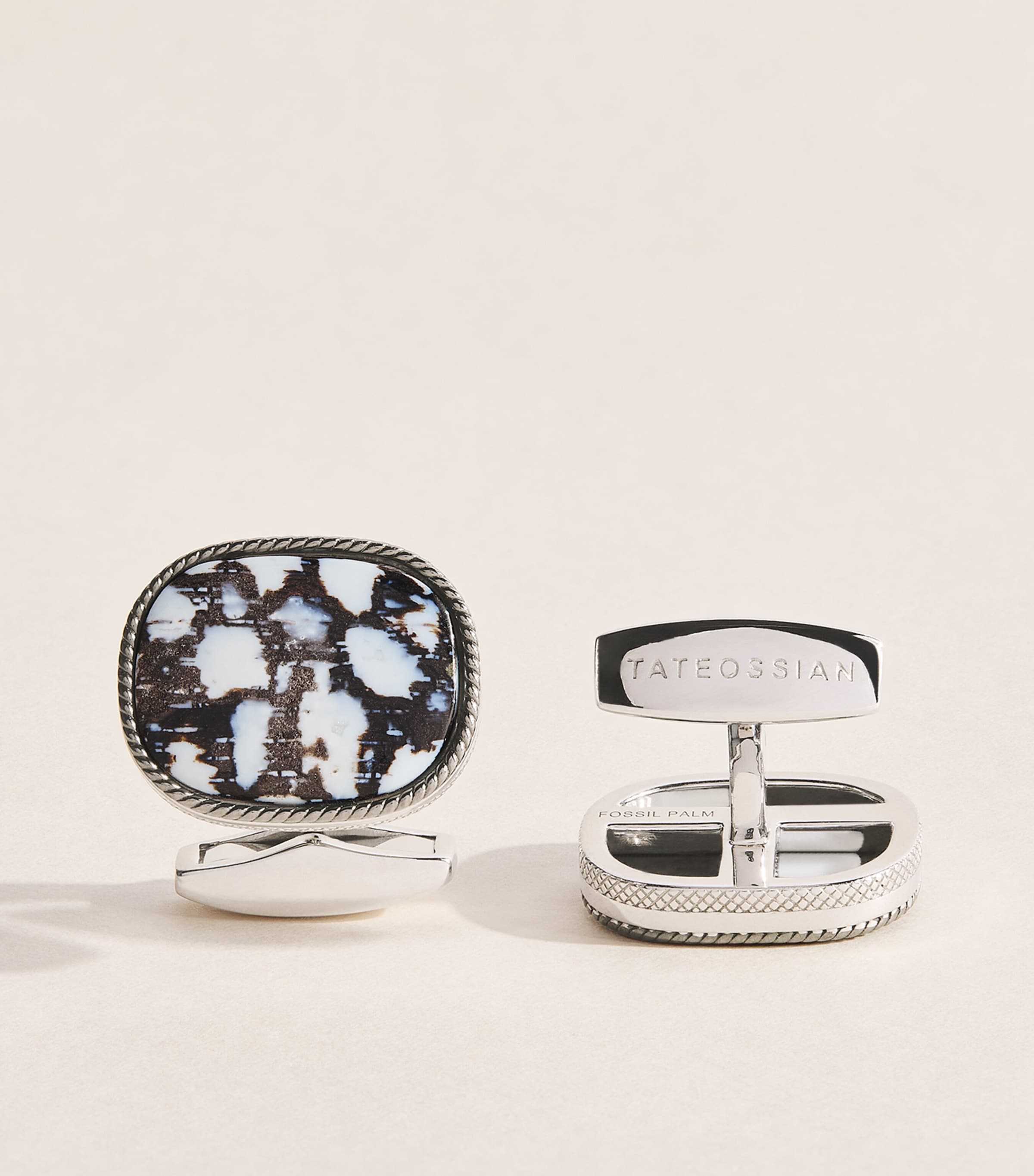 Tateossian Sterling Silver and Fossil Palm Cufflinks Black