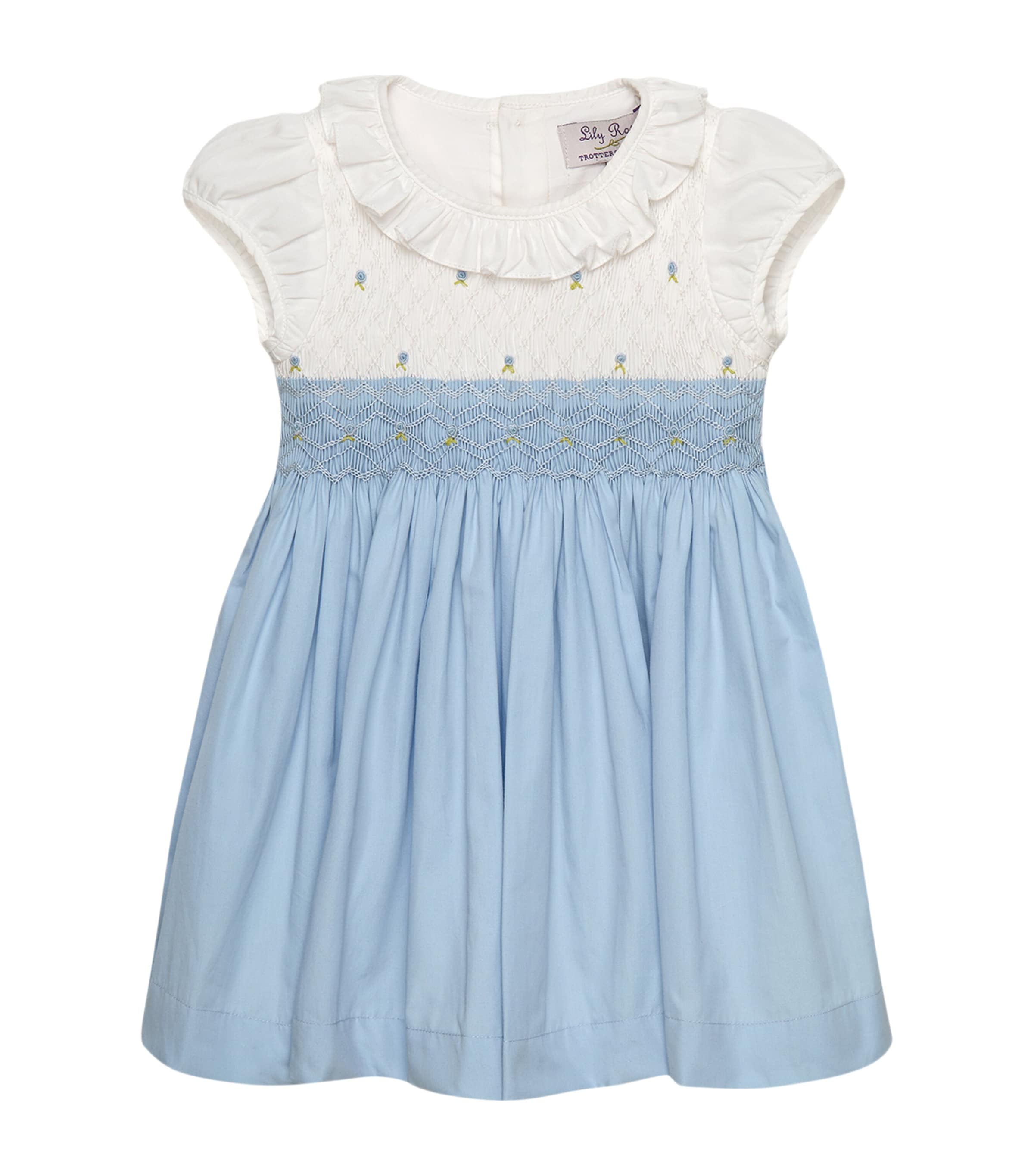 Trotters Cotton Willow Rose Dress (3-24 Months) Cornflower Blue/whit