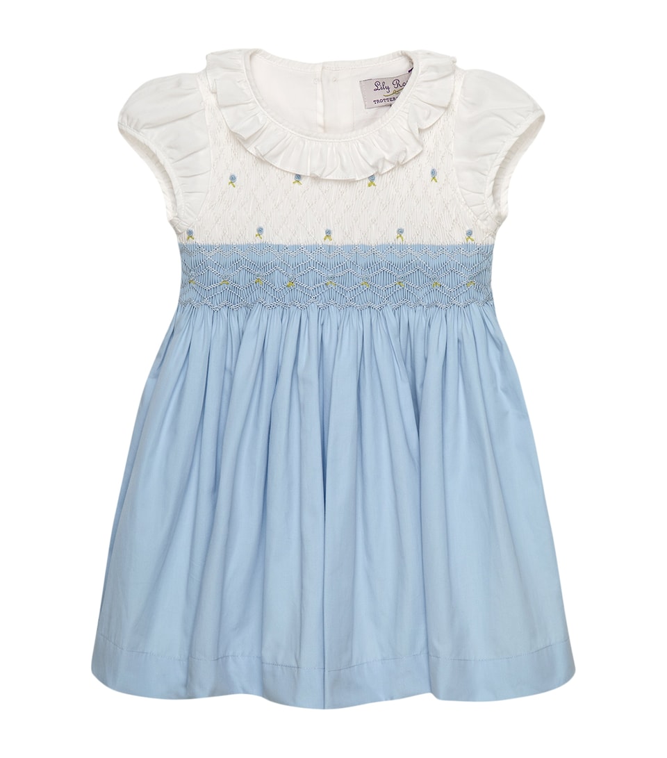 Trotters Cotton Willow Rose Dress (3-24 Months) Cornflower Blue/whit