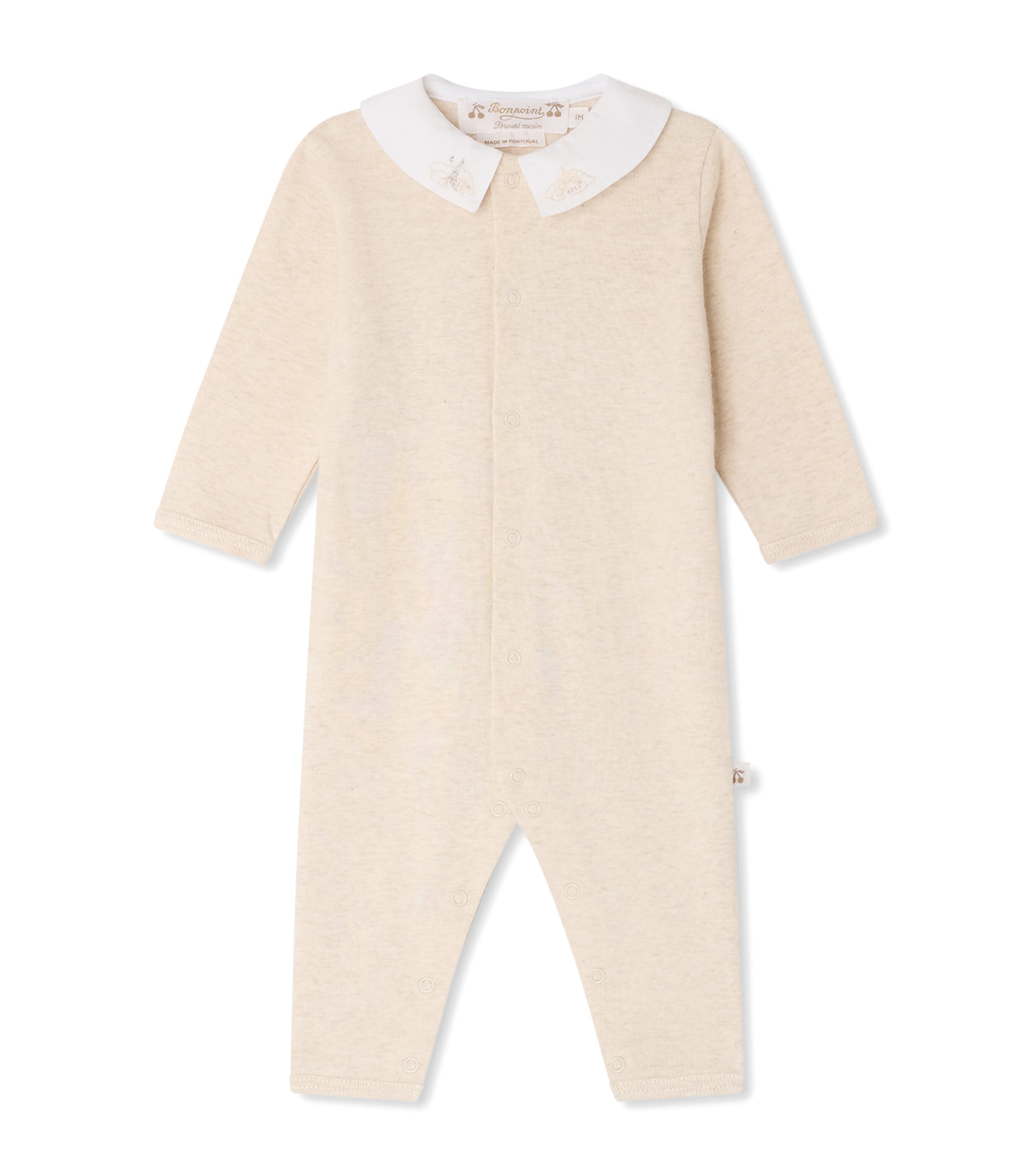 Bonpoint Cotton Embroidered Collar Playsuit (1-18 Months) Upb Beige