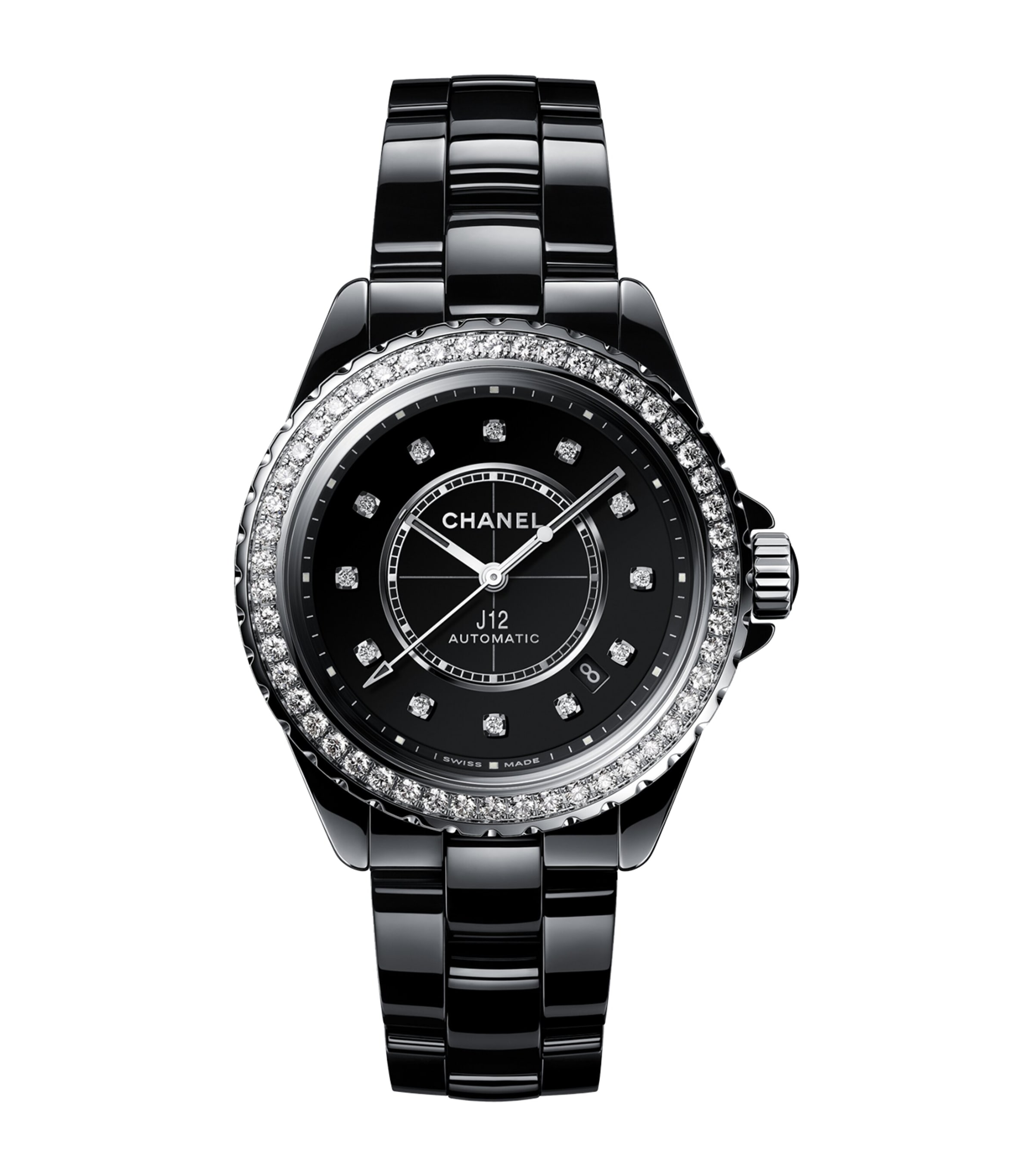 CHANEL Ceramic, Steel and Diamond J12 Calibre 12.1 Watch 38mm Black