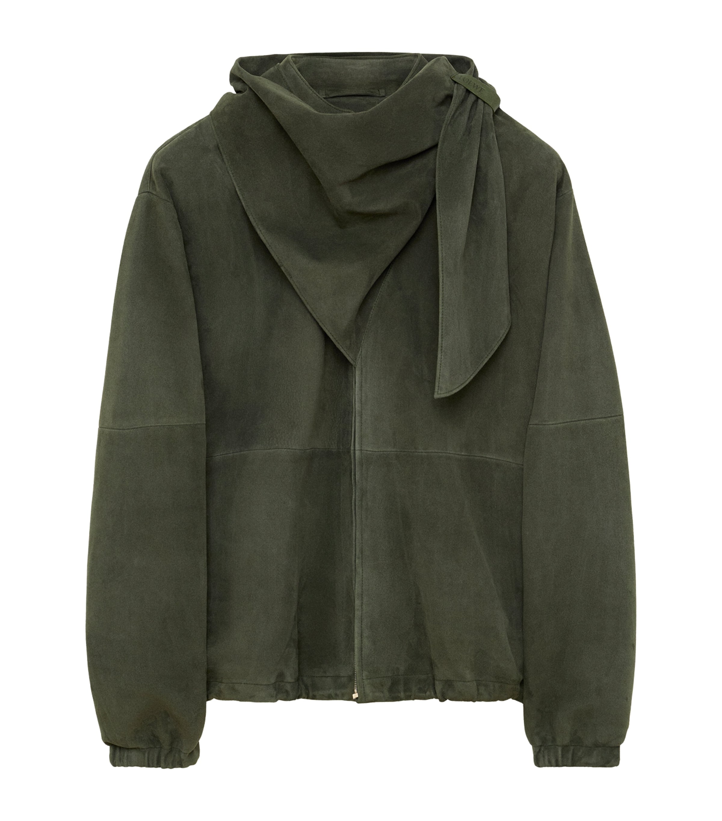 LOEWE Womens Suede Scarf-Detail Jacket Khaki Green