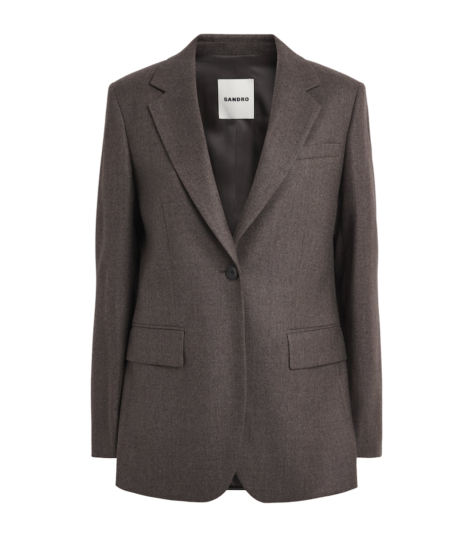 Sandro Paris Womens Wool Single-Breasted Blazer Greige