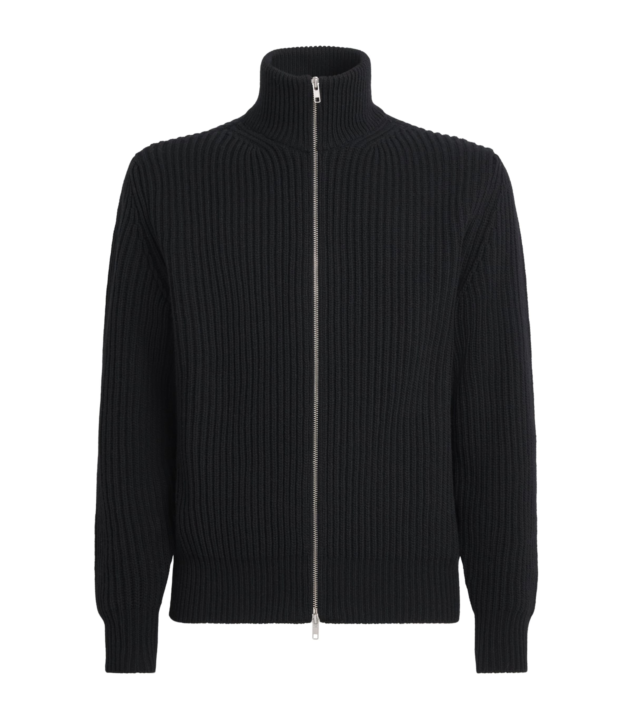 MM6 Maison Margiela Mens Wool-Blend Ribbed Zip-Up Sweater Black
