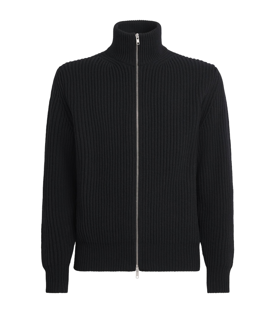 MM6 Maison Margiela Mens Wool-Blend Ribbed Zip-Up Sweater Black