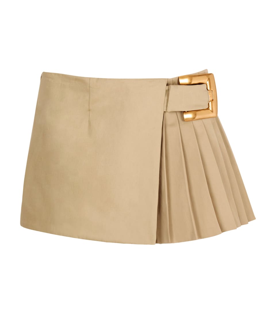 Cotton Gabardine Belted Mini Skirt
