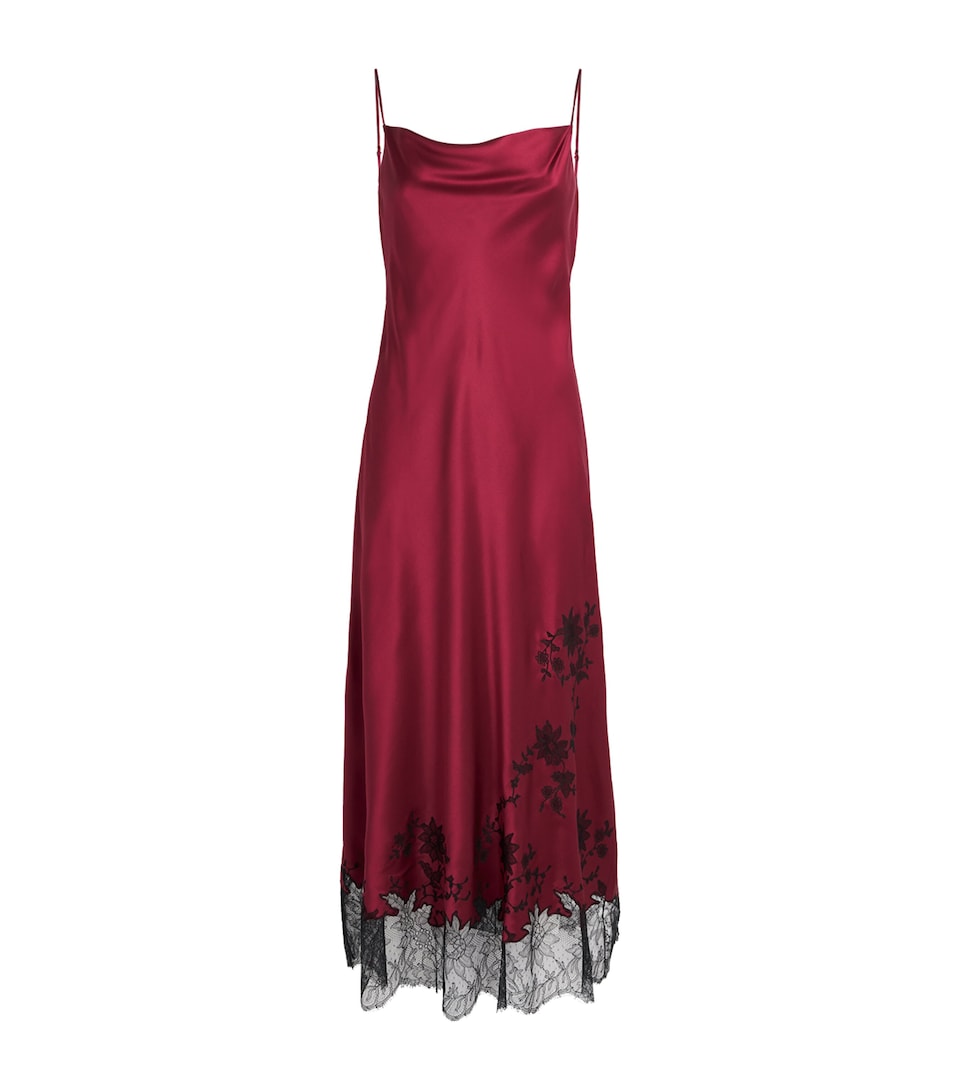 Carine Gilson Womens Silk Long Hanae Nightdress Rubis Red