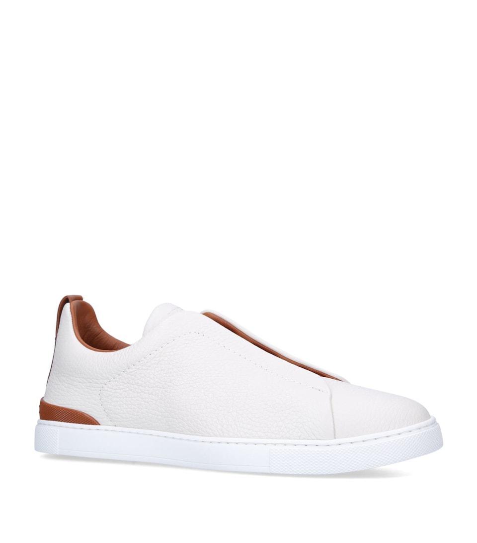 Zegna Leather Triple Stitch Sneakers Bone/comb