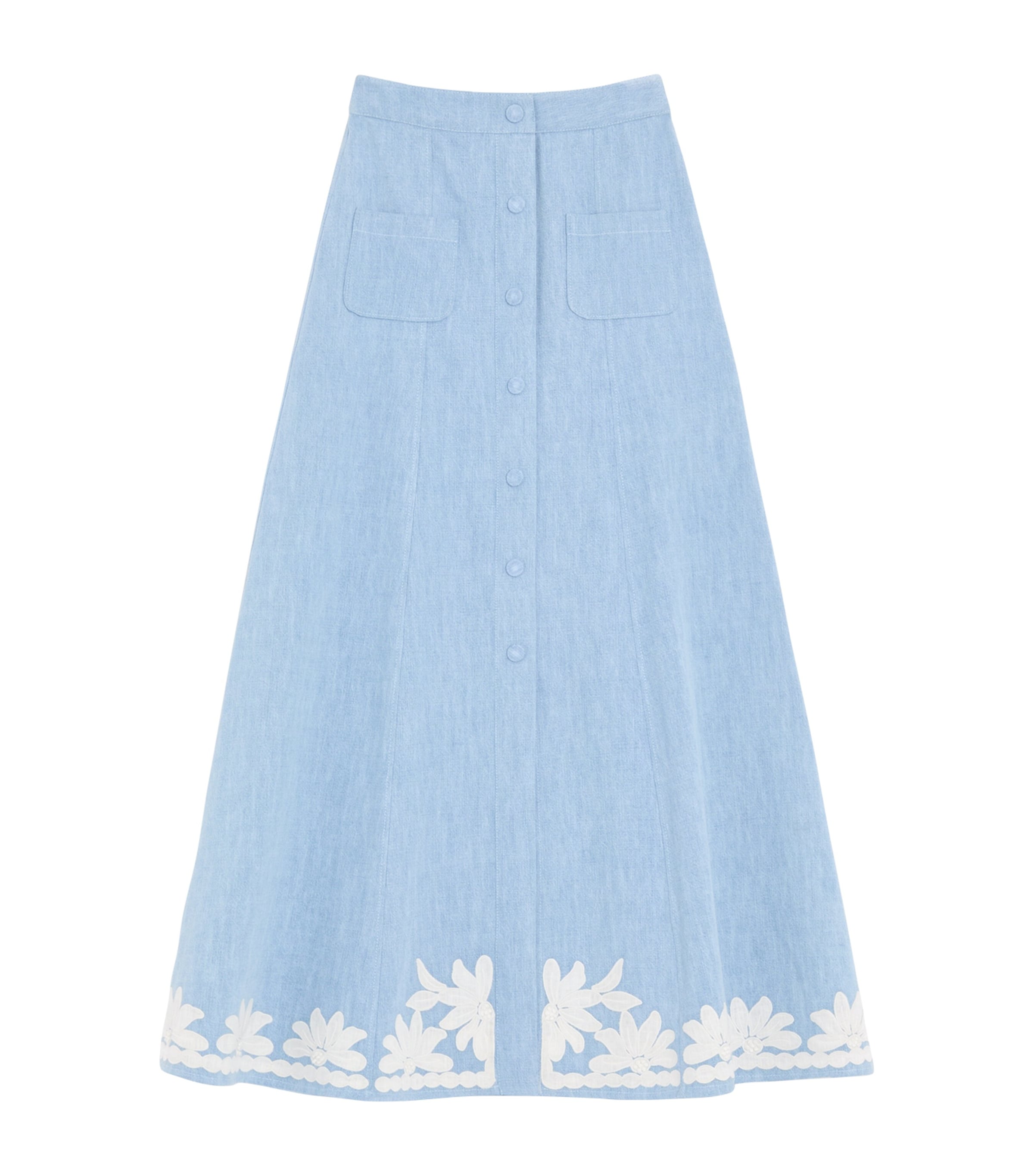 Valentino Womens Embroidered Denim Midi Skirt