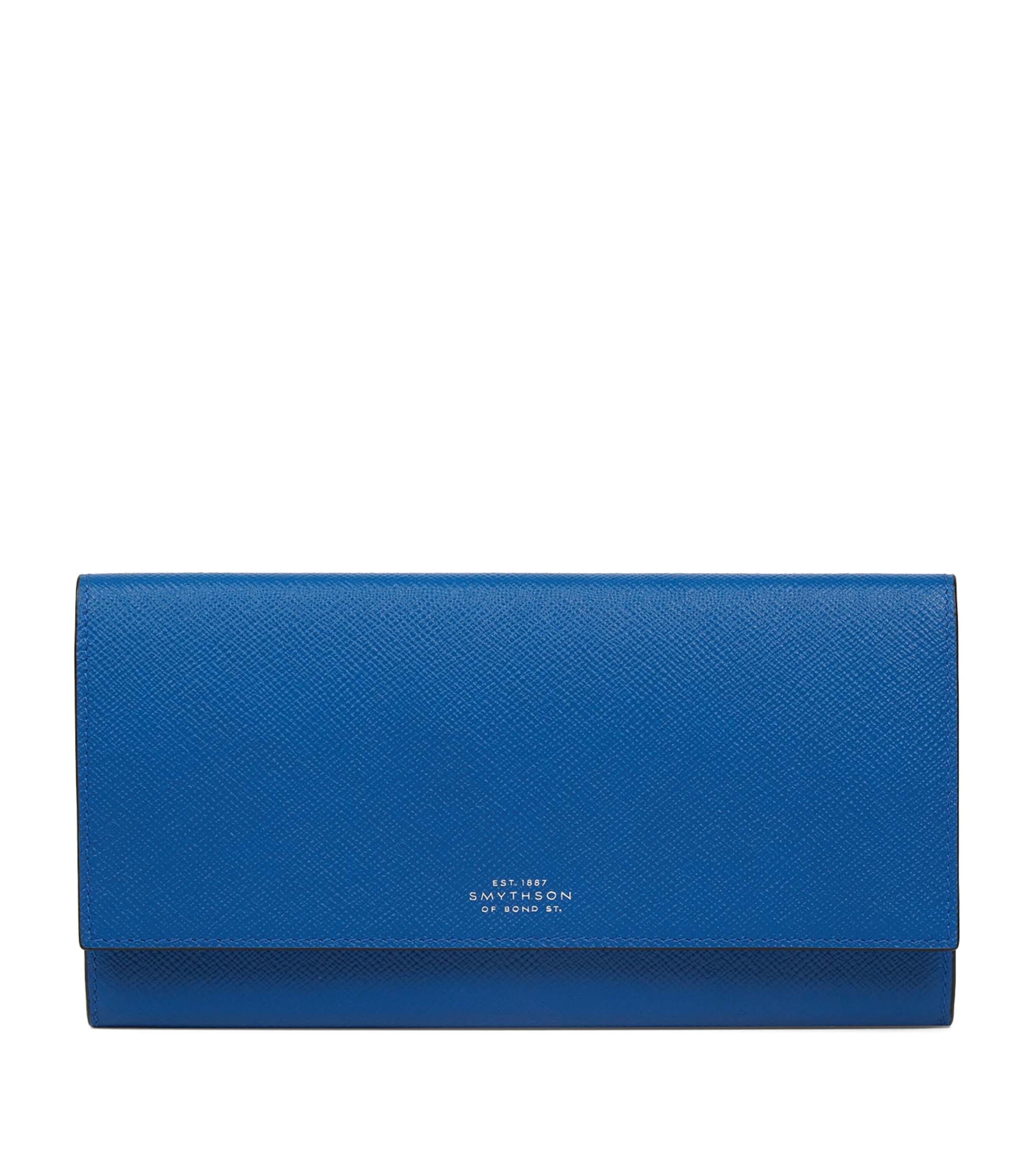 Smythson Panama Leather Marshall Travel Wallet Cerulean