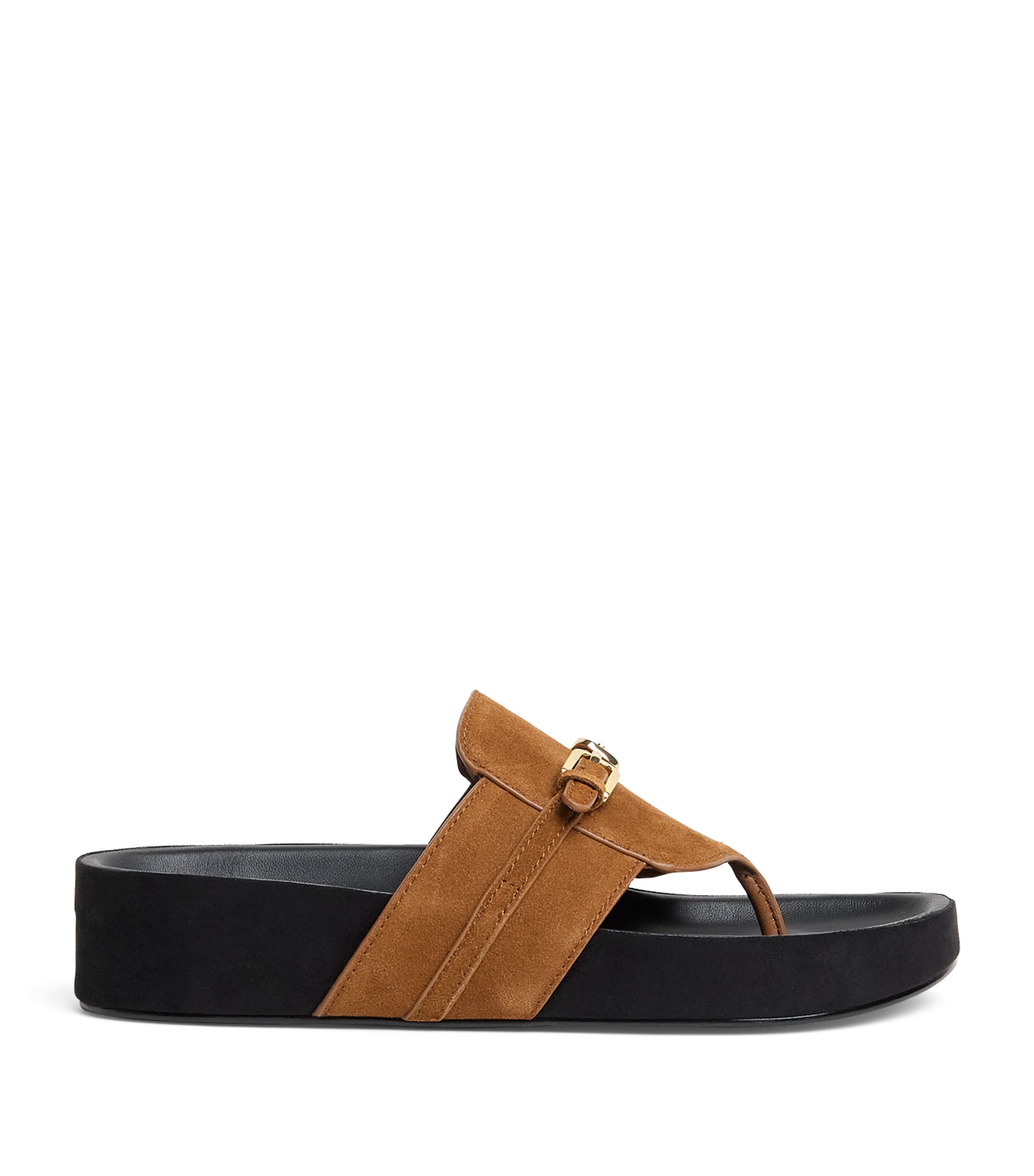 Sandro Paris Suede-Leather Platform Flip Flops Brown