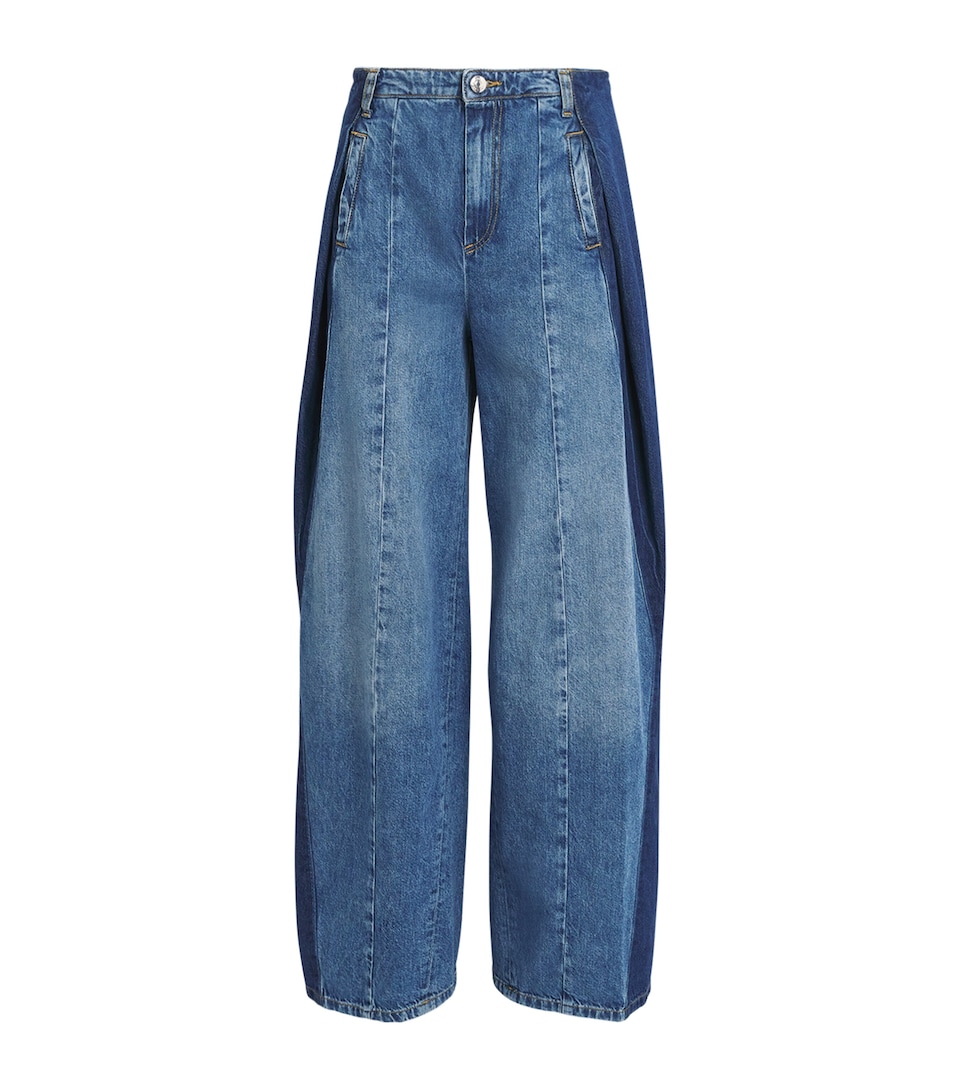 Wide-Leg Pleated Jeans