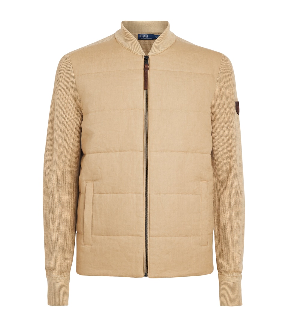 Polo Ralph Lauren Mens Linen Hybrid Bomber Jacket Vintage Khaki Combo