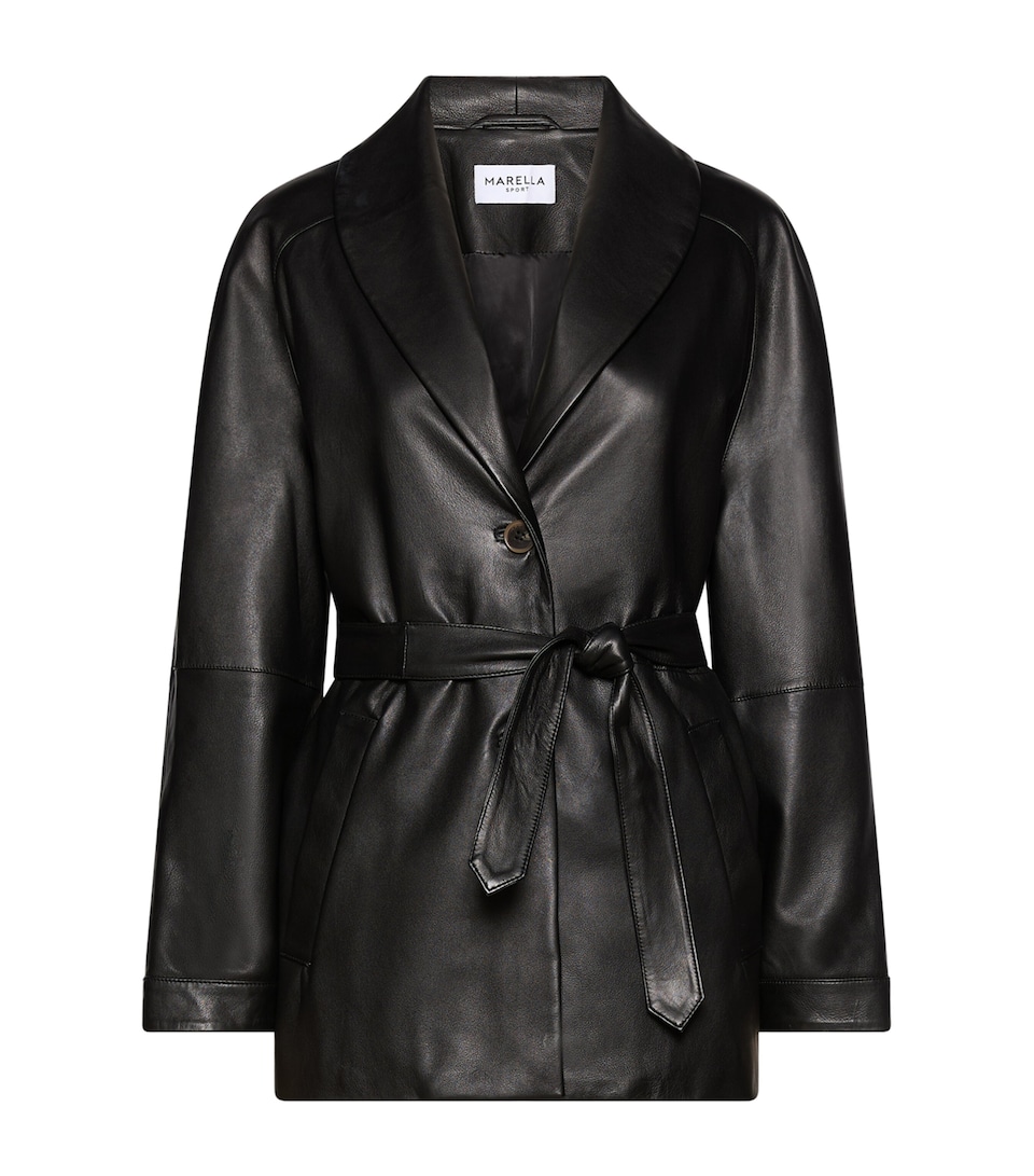 Marella Womens Longline Belted Leather Jacket Black