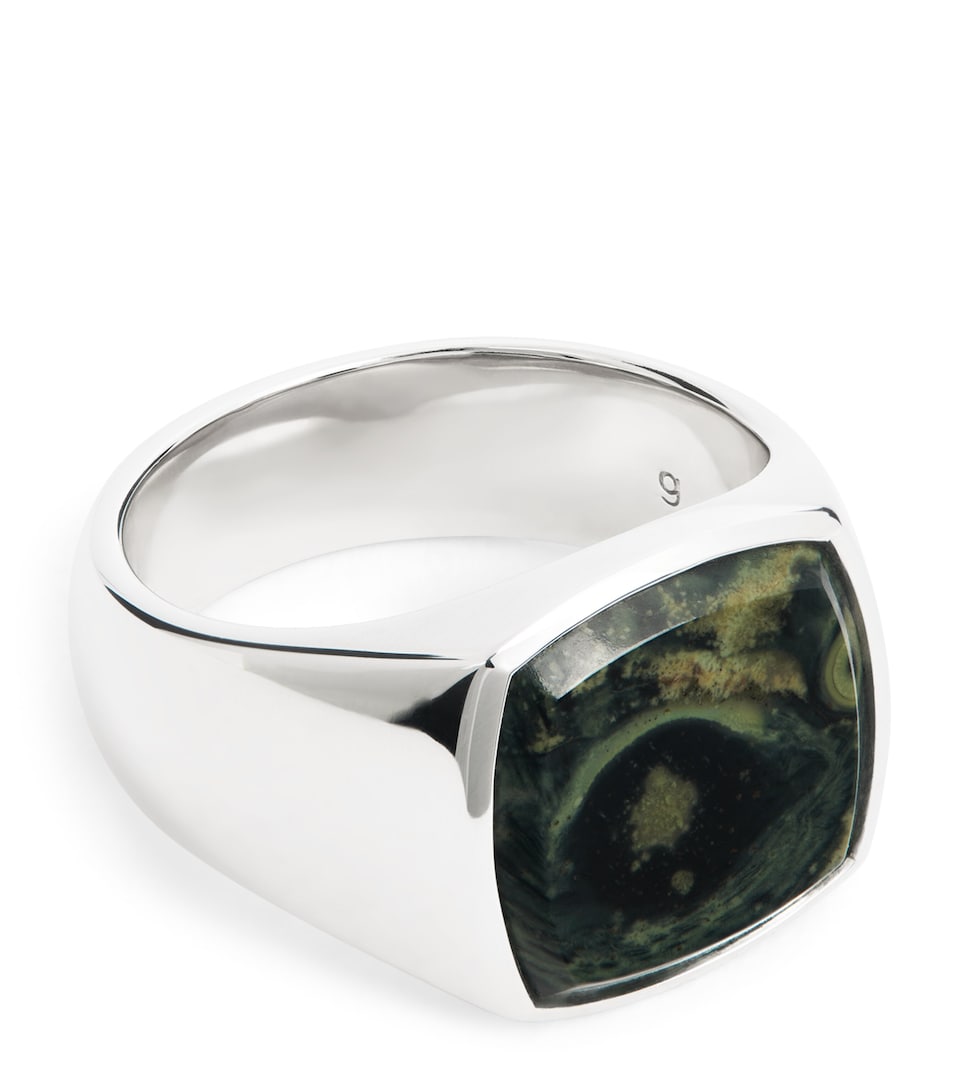 Rhodium-Plated Sterling Silver Cushion Kambaba Ring