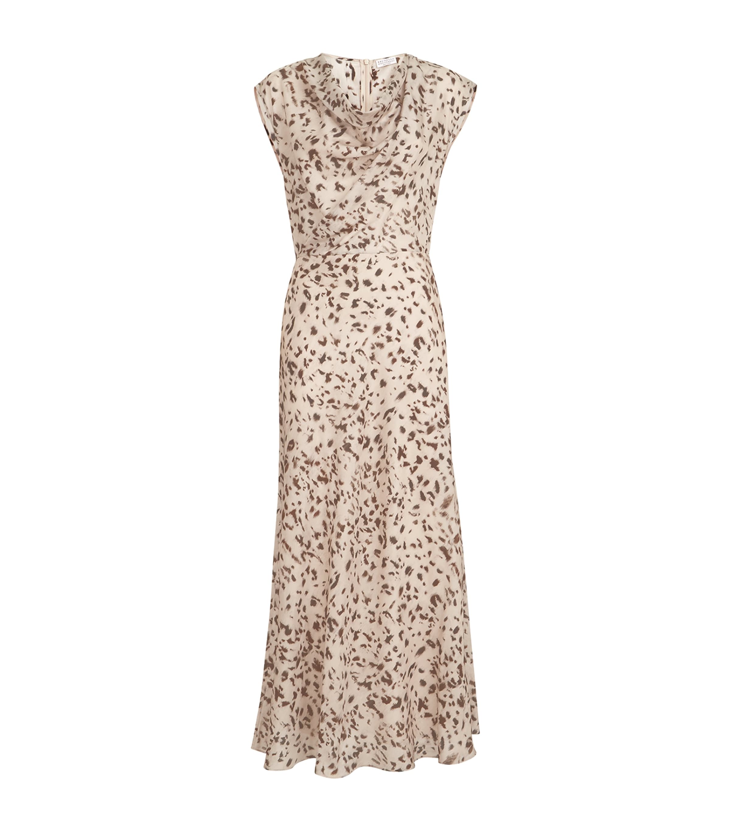 Brunello Cucinelli Womens Silk Pongee Lynx Print Maxi Dress Beige+brown