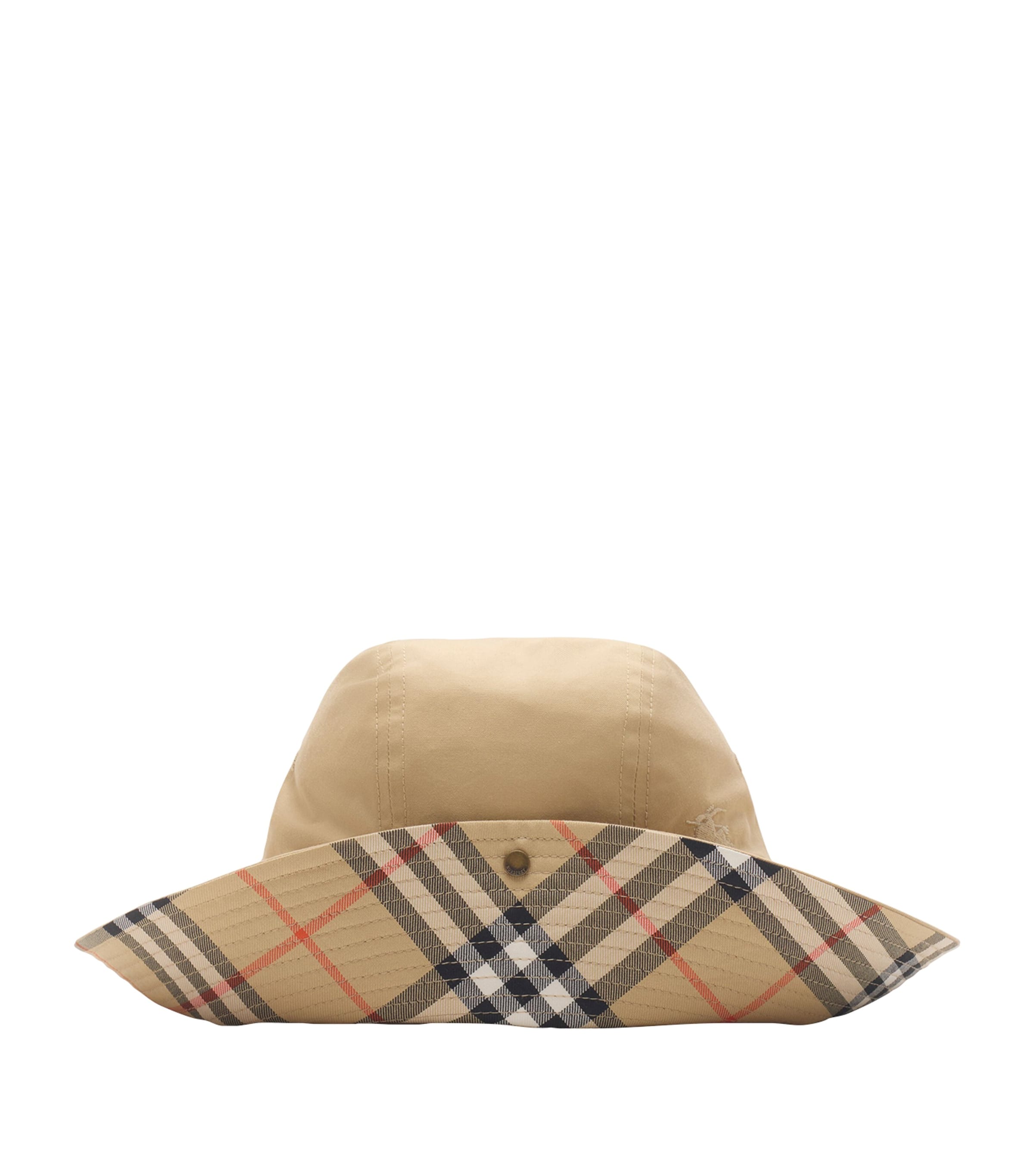 Burberry Cotton Gabardine Check Brim Hat Flax