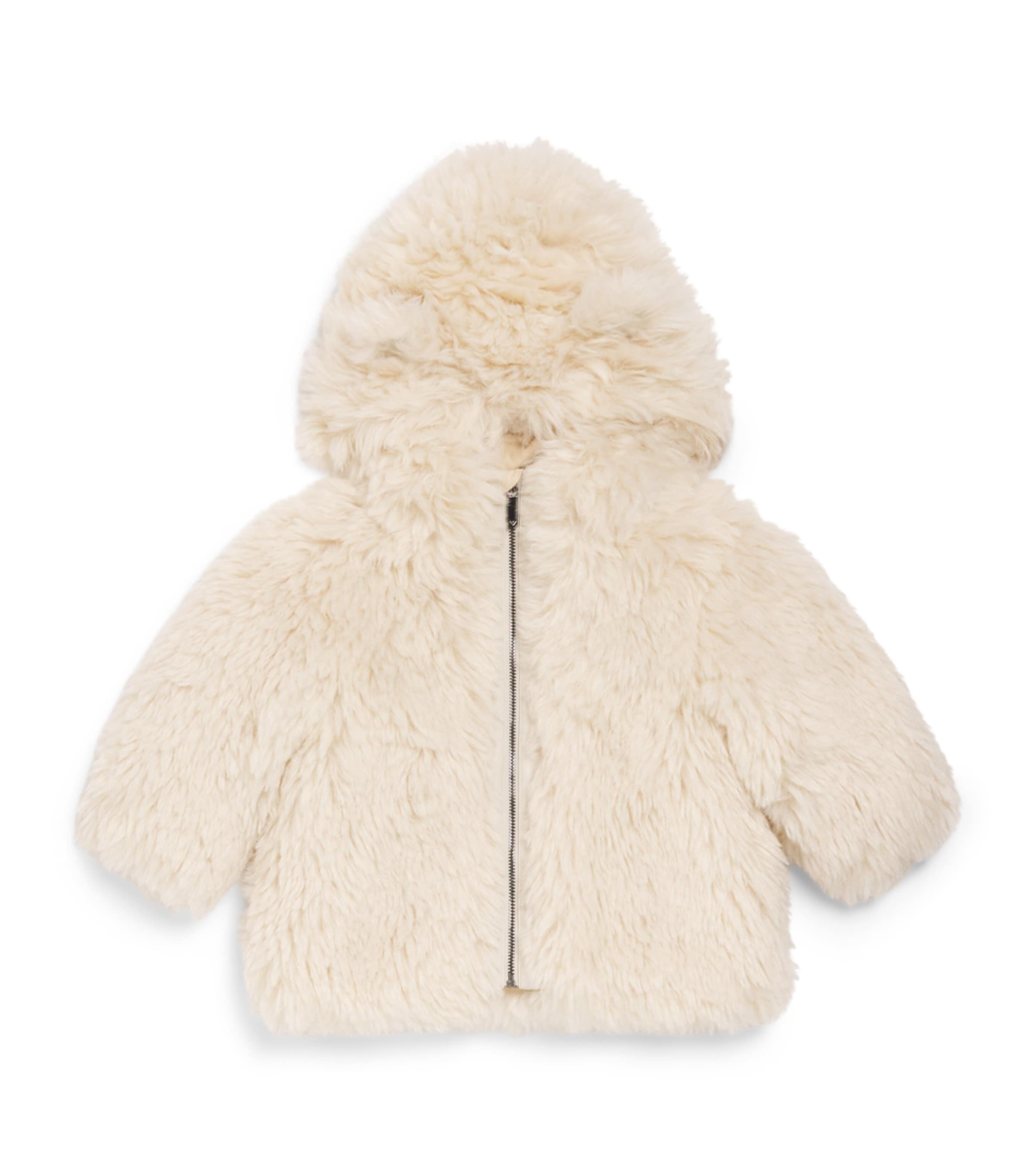 Emporio Armani Kids Faux Fur Hooded Coat (6-36 Months) White Sand