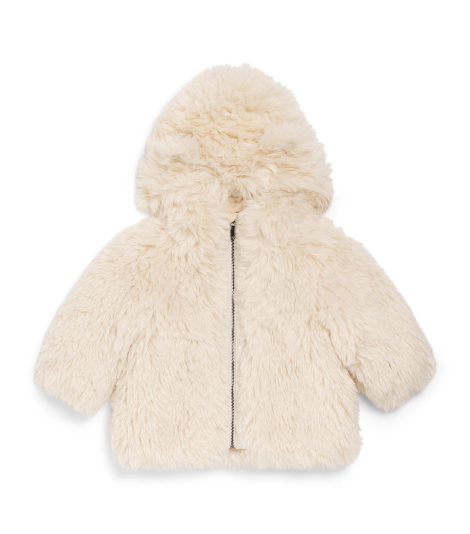 Emporio Armani Kids Faux Fur Hooded Coat (6-36 Months) White Sand