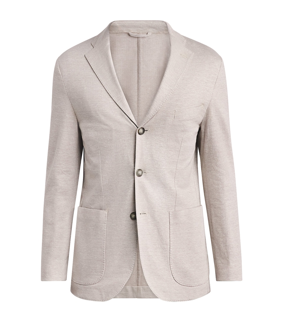 Eton Mens Linen-Blend Jersey Herringbone Blazer Beige Herr