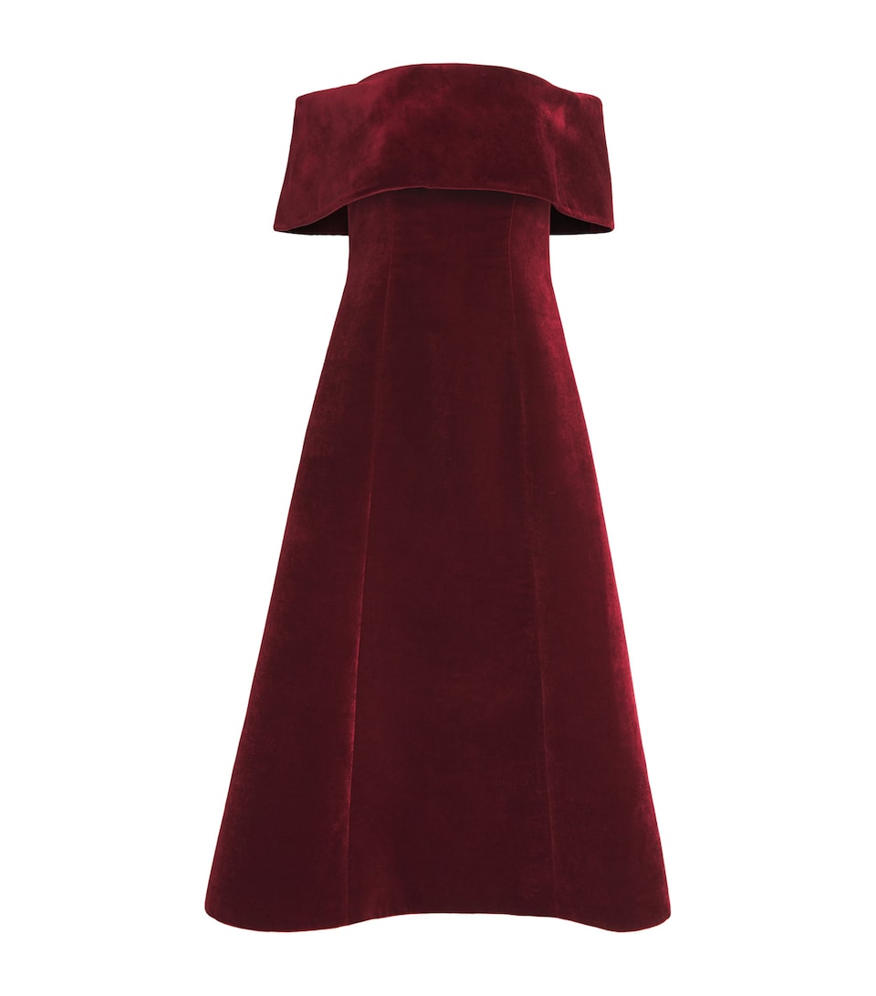 Velvet Off-The-Shoulder Midi Dress