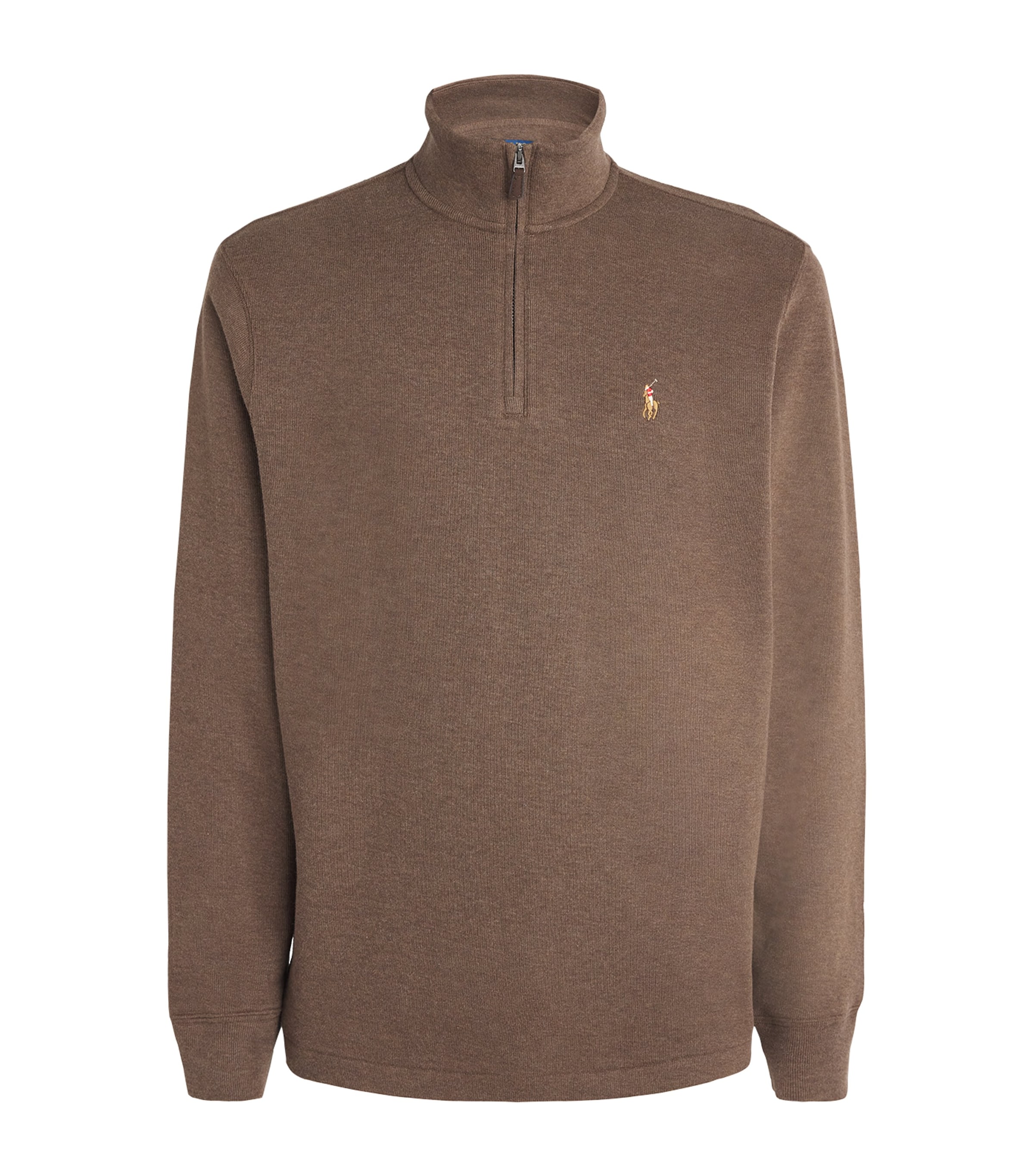 Polo Ralph Lauren Mens Estate-Rib Quarter-Zip Sweater Nutmeg Brown Heather