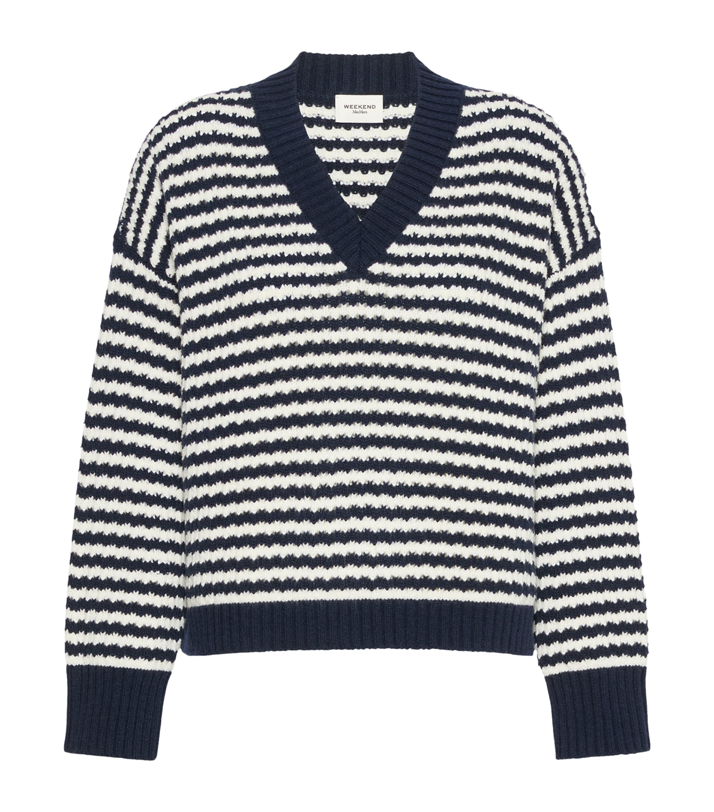 Weekend Max Mara Womens Virgin Wool Stripe Sweater Navy