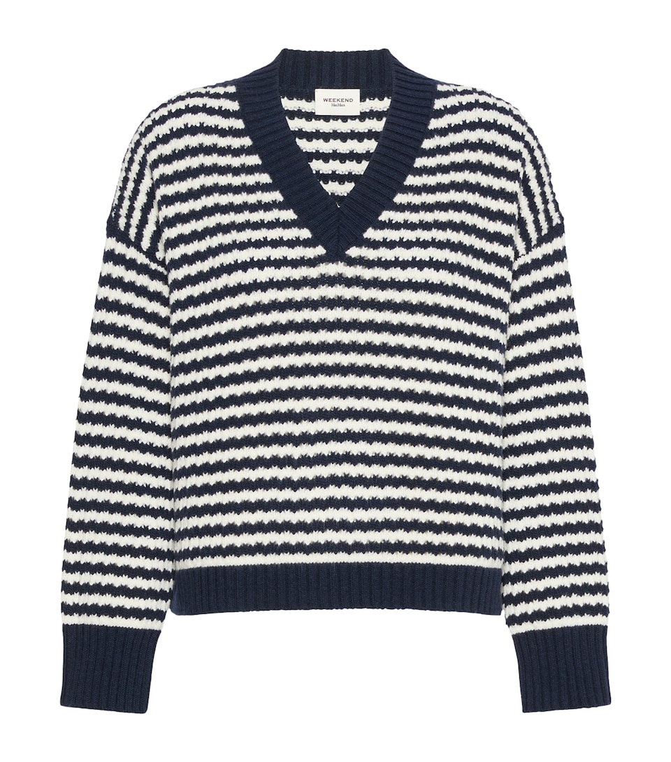 Weekend Max Mara Womens Virgin Wool Stripe Sweater Navy