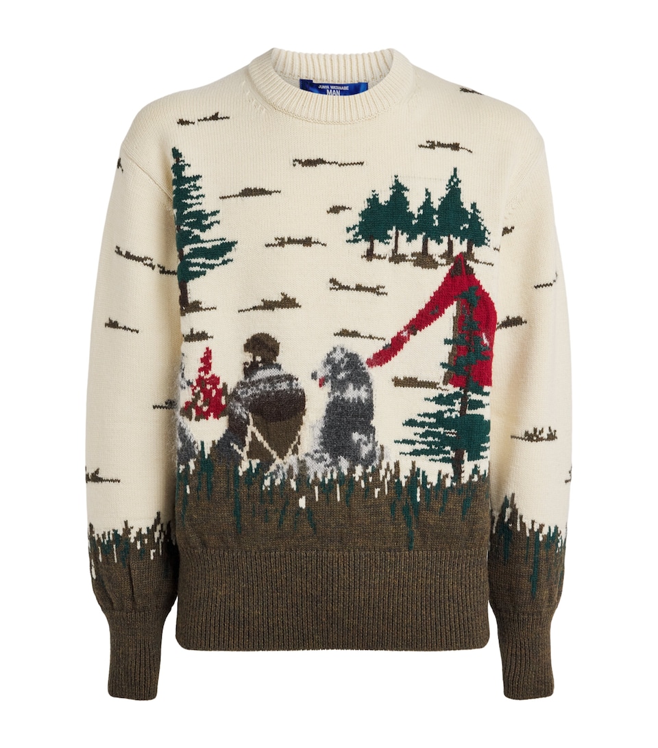 Junya Watanabe MAN Mens Wool Woodland Intarsia Sweater Off White