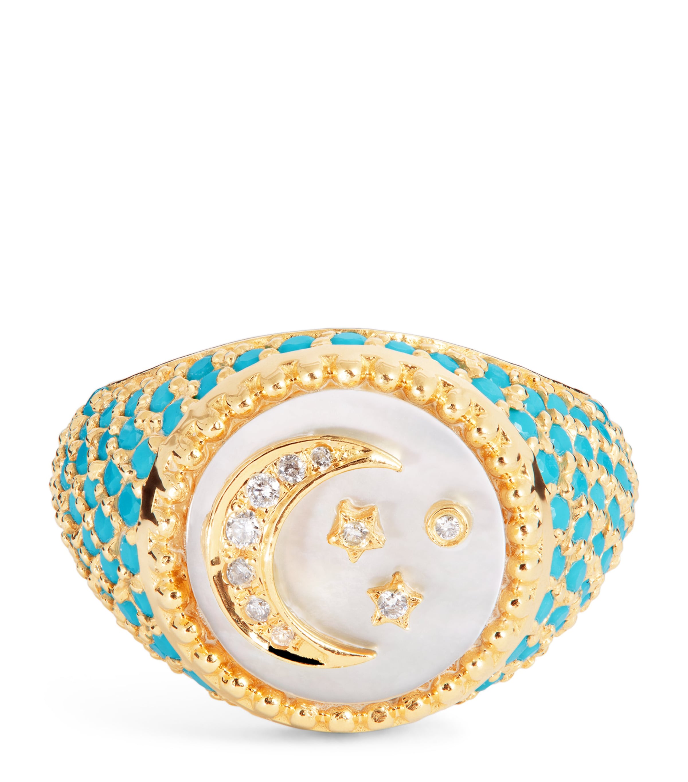 Yellow Gold, Diamond and Turquoise Moonlight Ring
