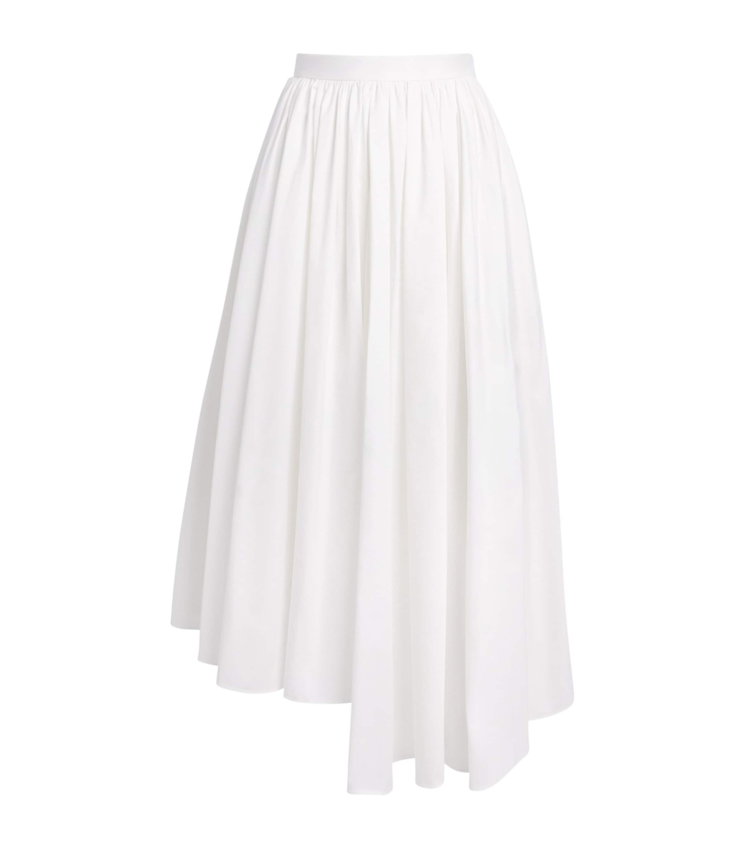 Self-Portrait Womens Poplin Asymmetric Midi Skirt White