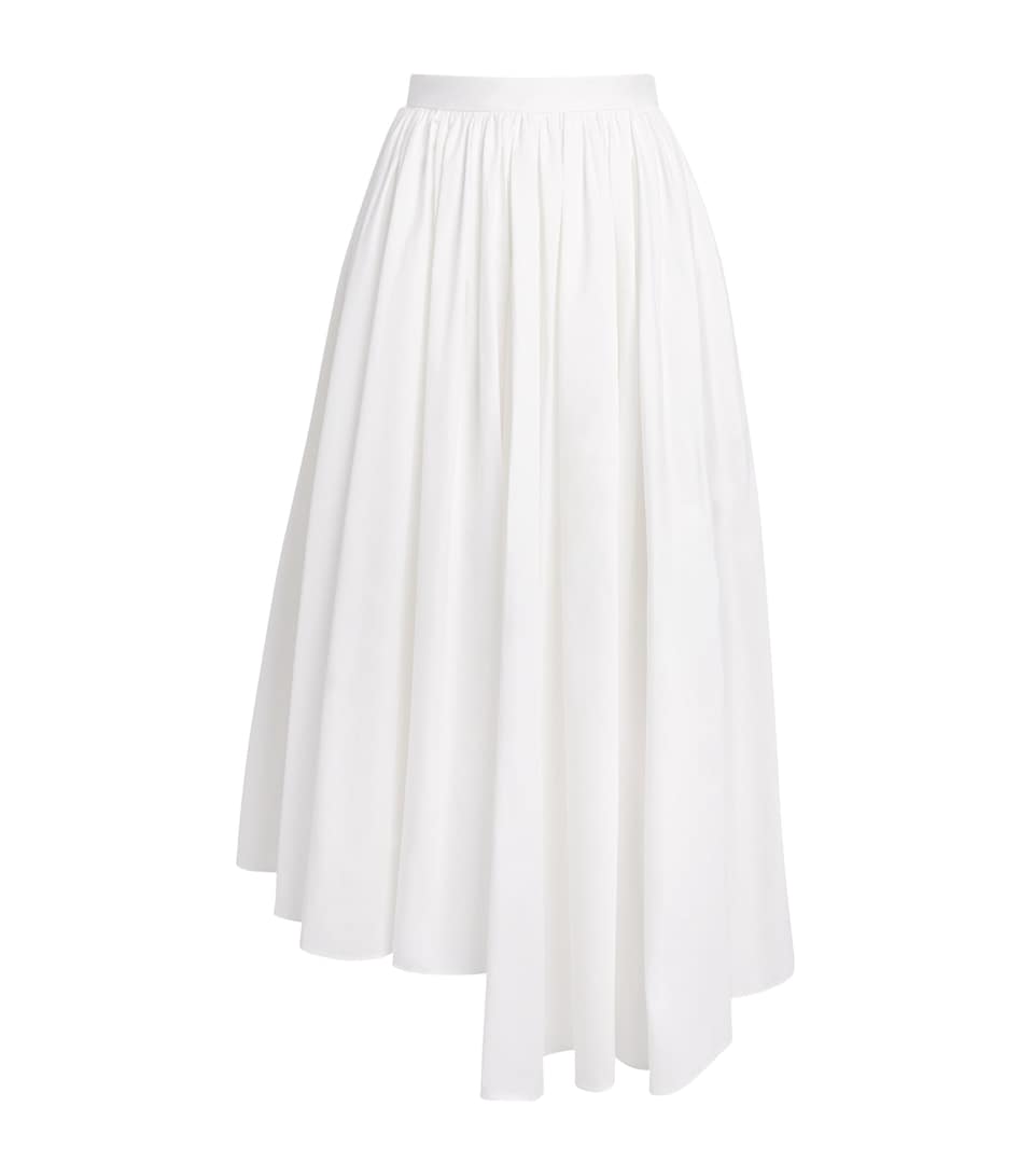 Self-Portrait Womens Poplin Asymmetric Midi Skirt White