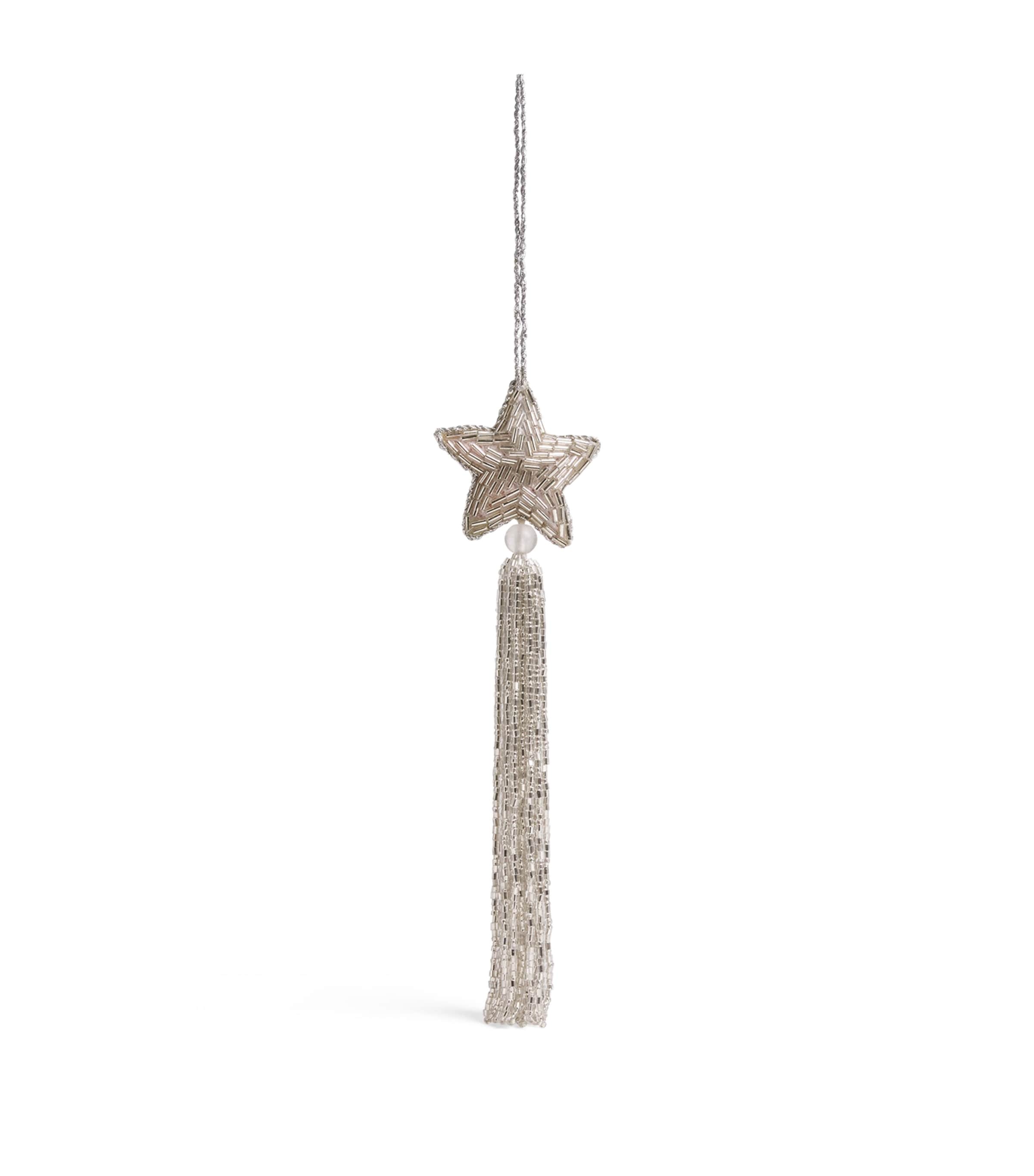 Harrods Beaded Tassel Star Tree Decoration Silver