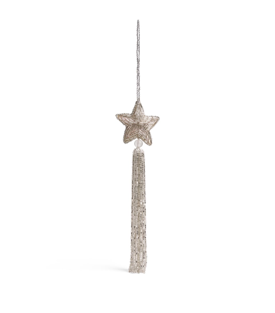 Harrods Beaded Tassel Star Tree Decoration Silver